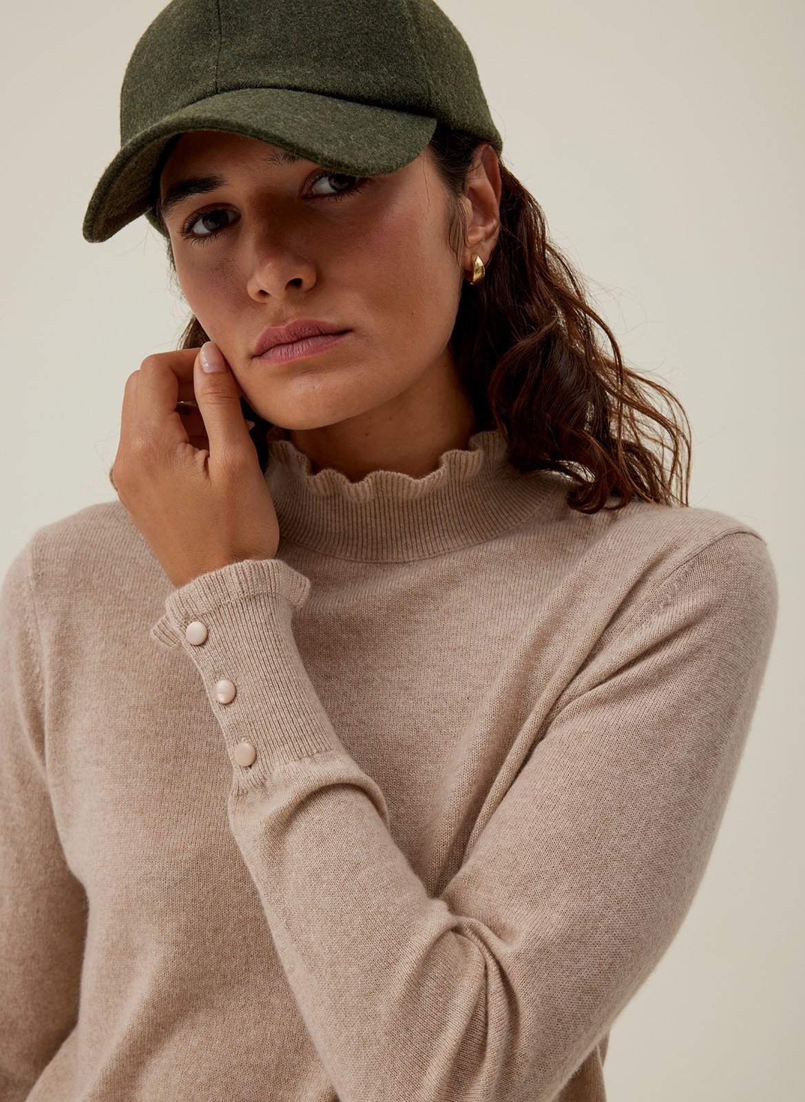 Pull col montant en cachemire HIRCUS Beige
