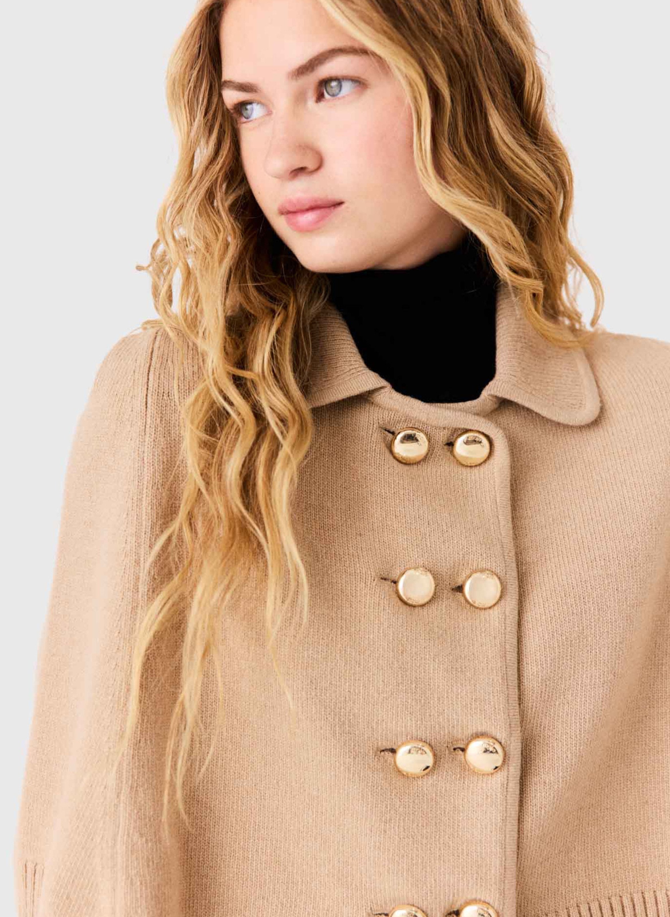 Ruime poncho met klassieke kraag MAJE Beige
