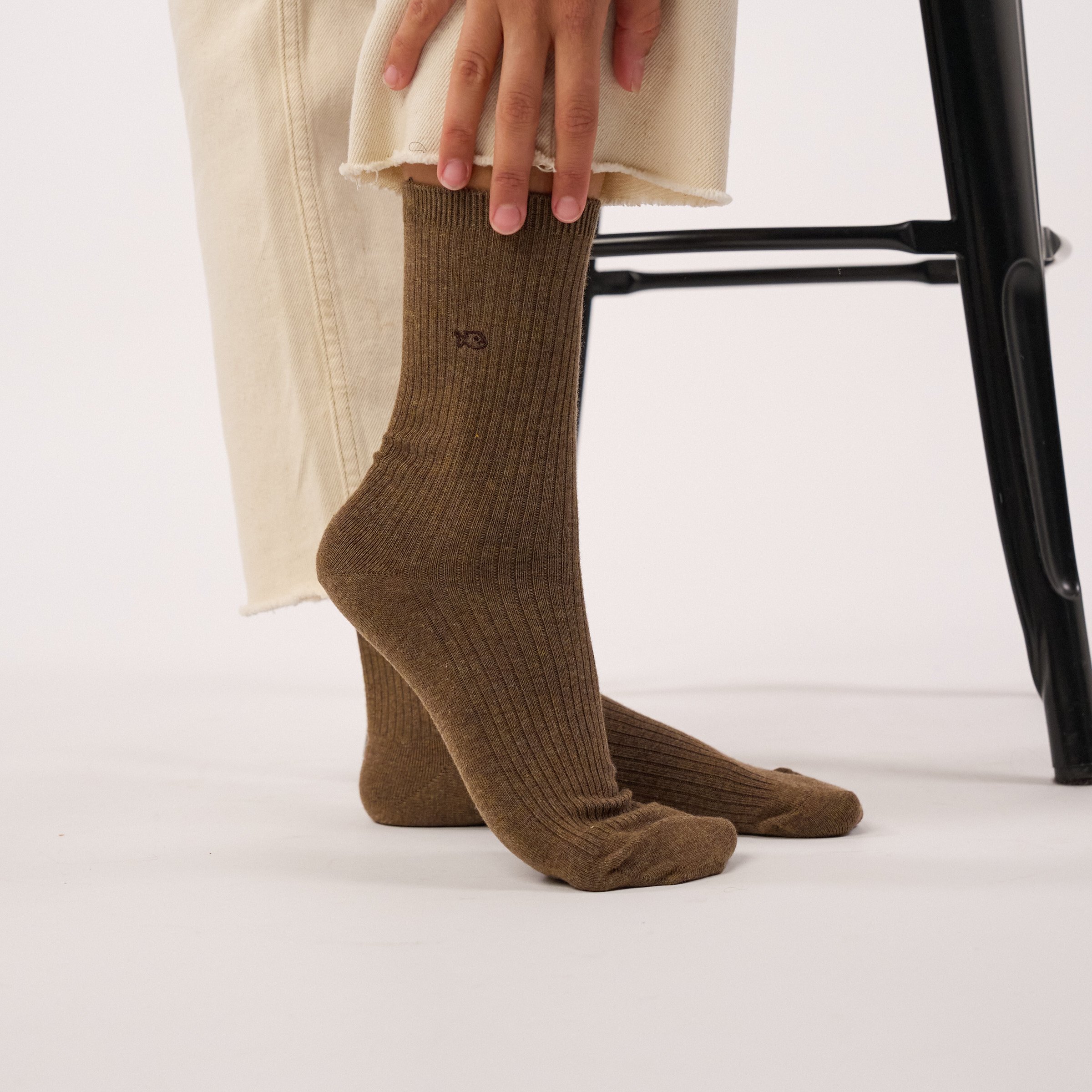 Ribbed Solid Combed Cotton Socks BILLYBELT Brown