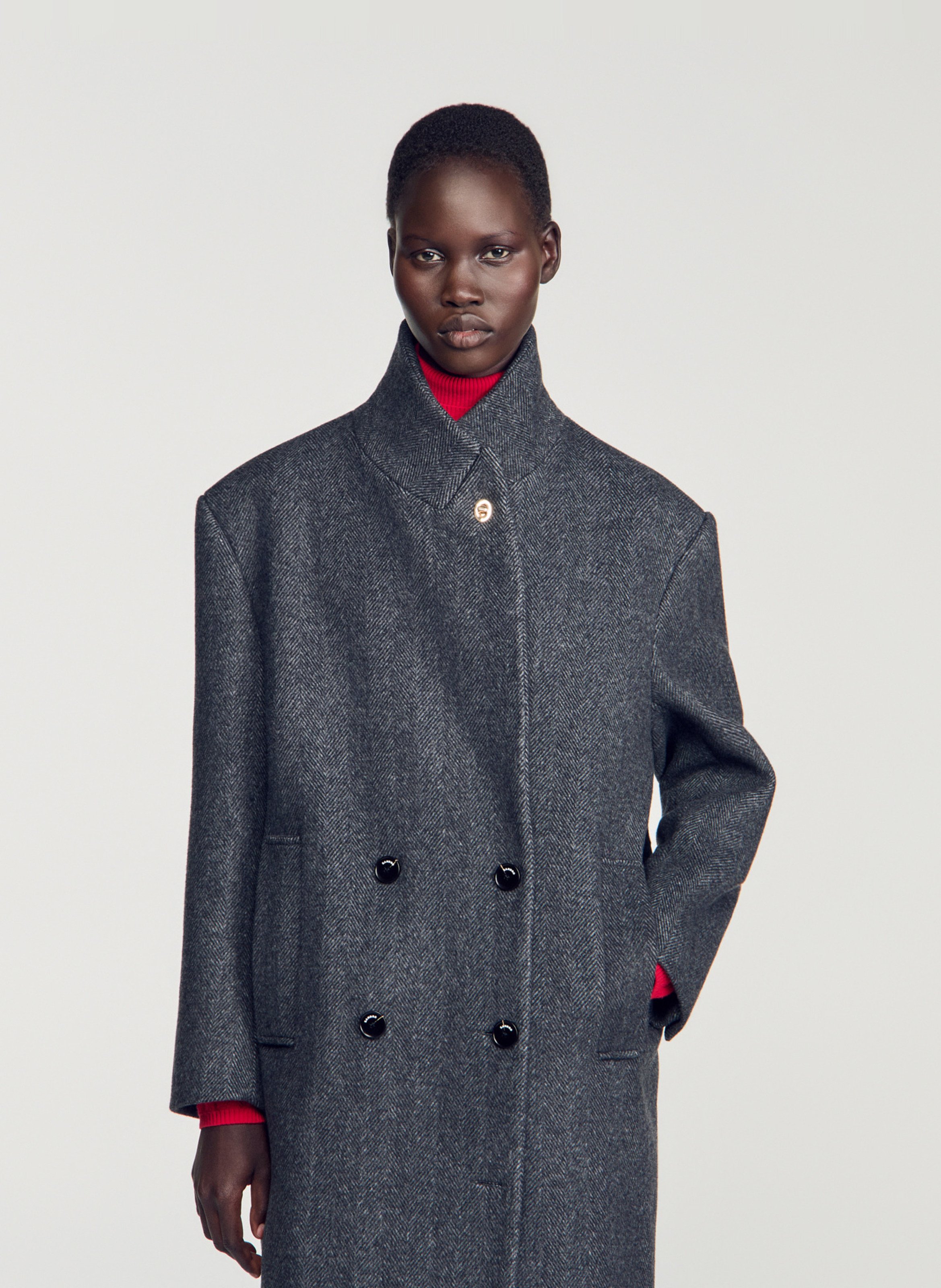 Lange oversized jas van wolmix SANDRO Grijs