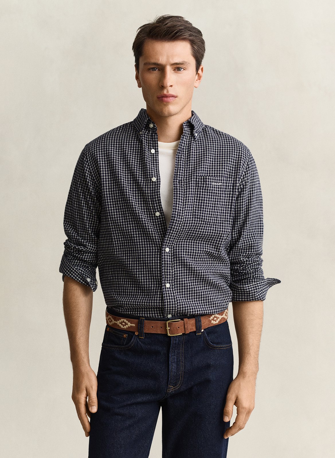 Chemise droite col classique à carreaux en coton GANT Bleu