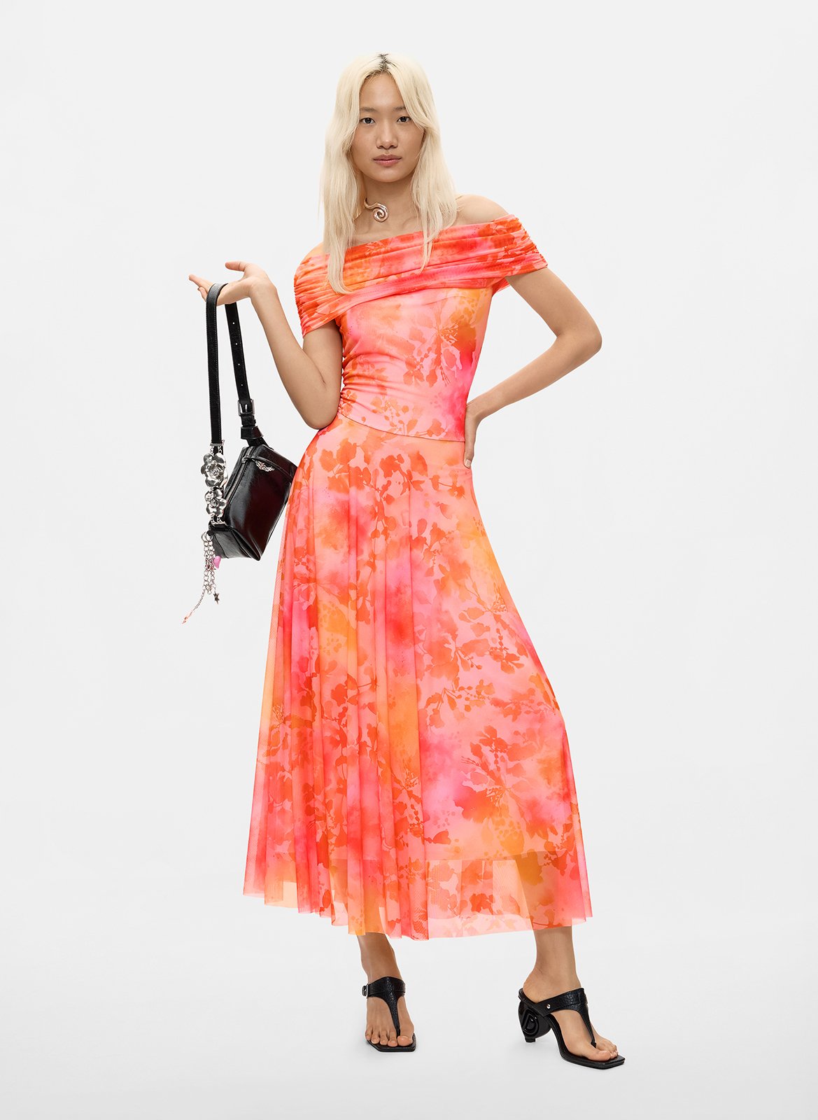 Flared long dress with bare shoulders DESIGUAL Red