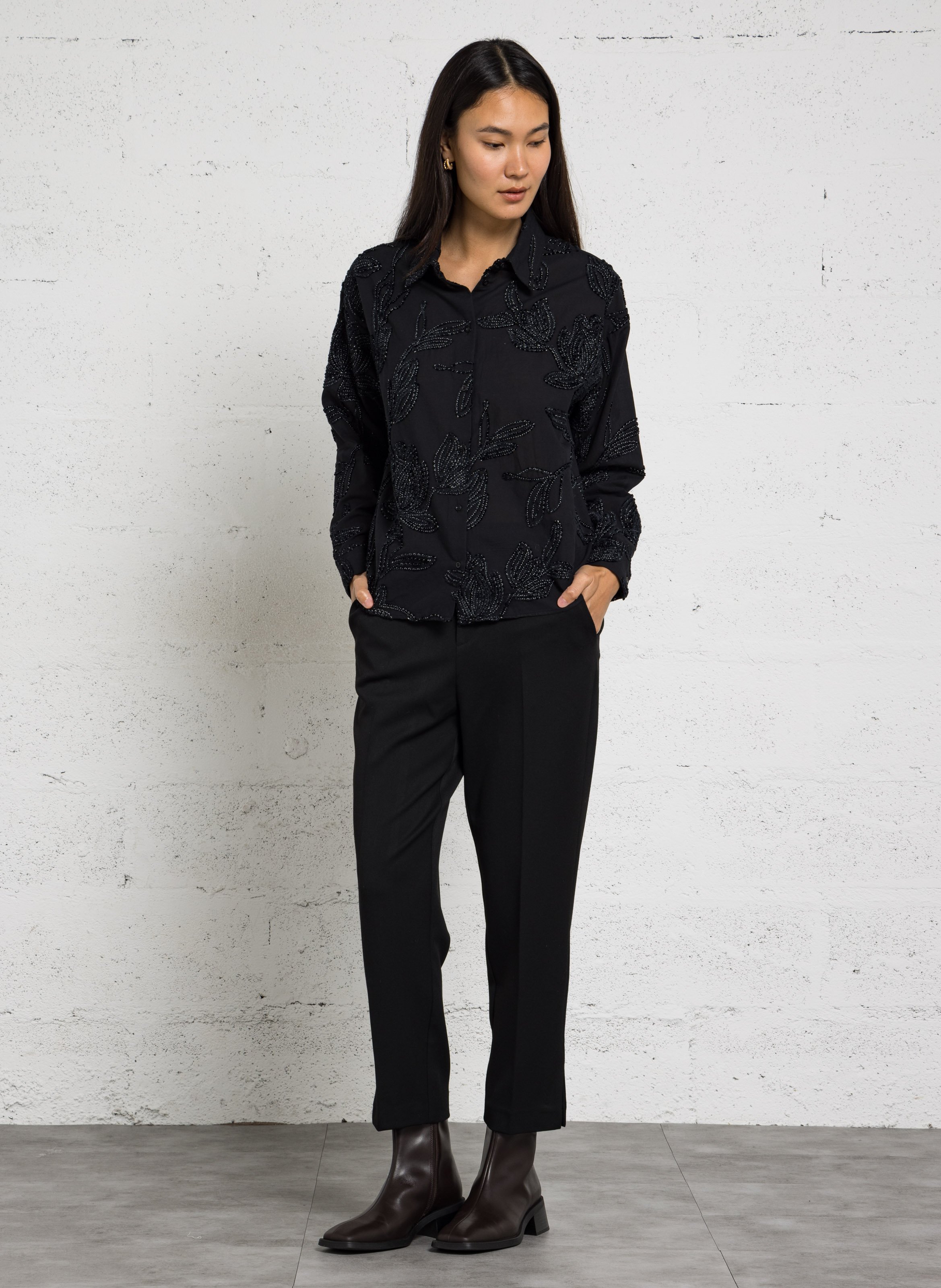 Striped loose-fit shirt with classic collar SACRECOEUR Black