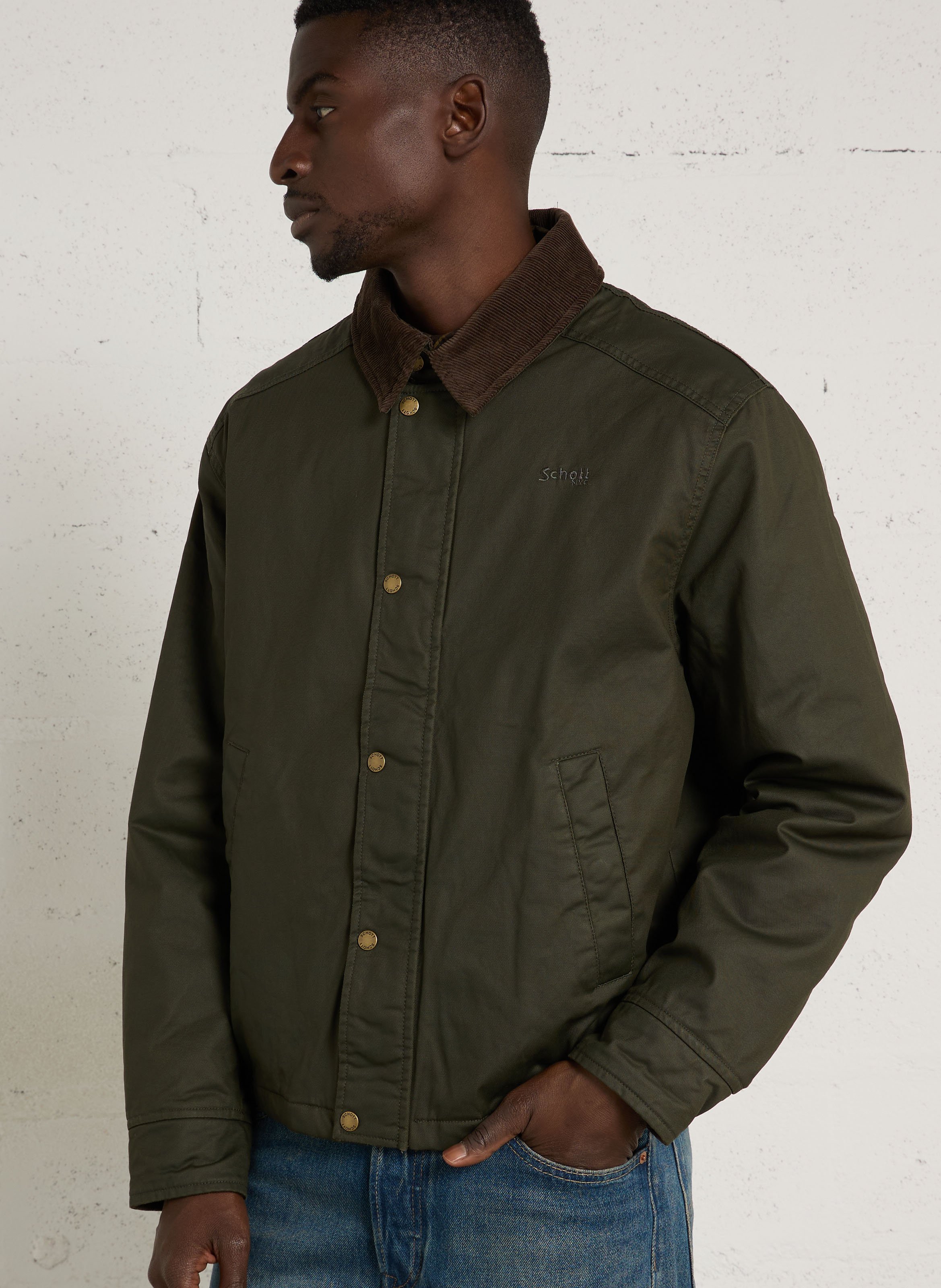 Baumwolljacke mit klassischem Kragen SCHOTT Khaki