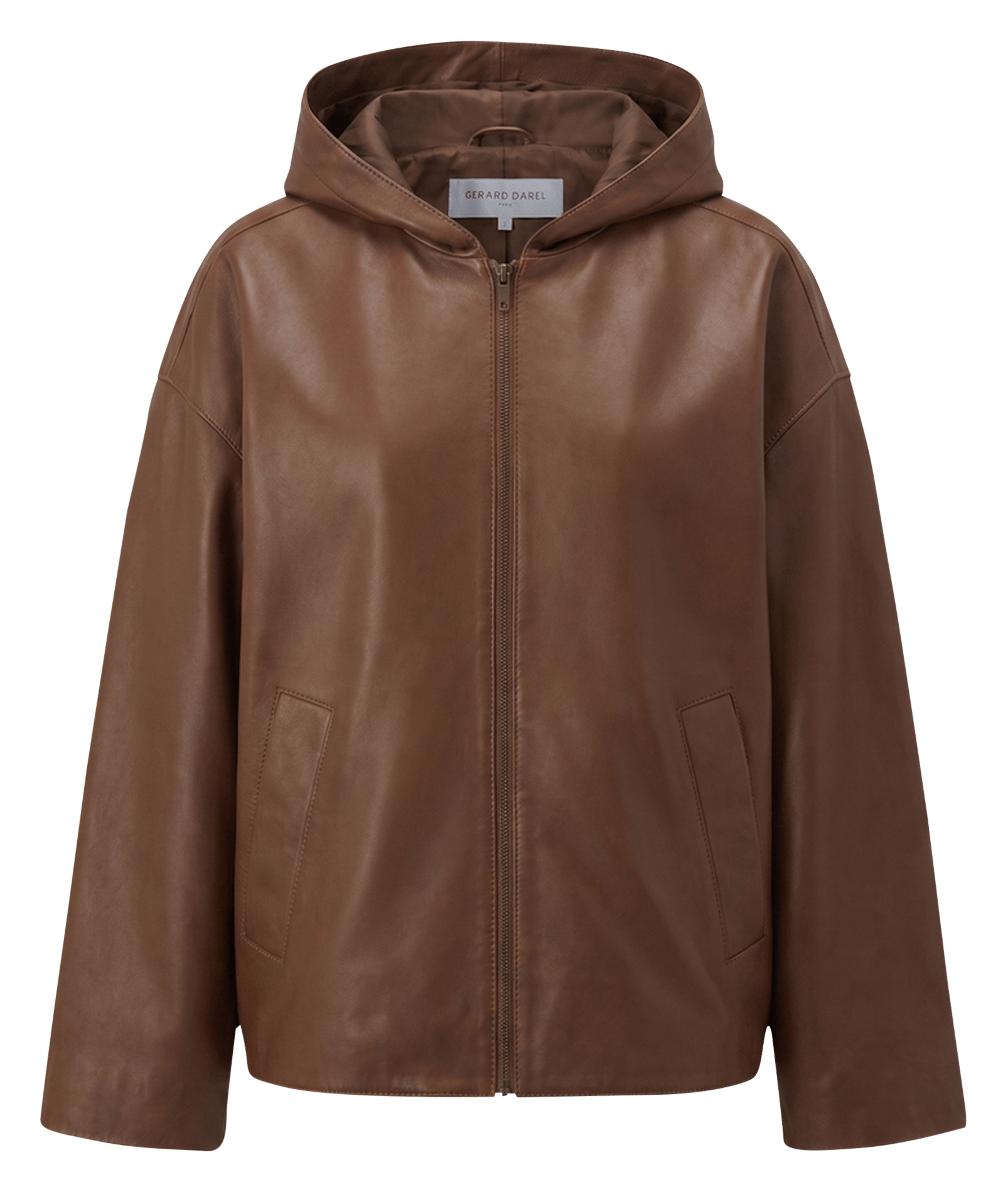 Chaqueta amplia con capucha de cuero GERARD DAREL Marron