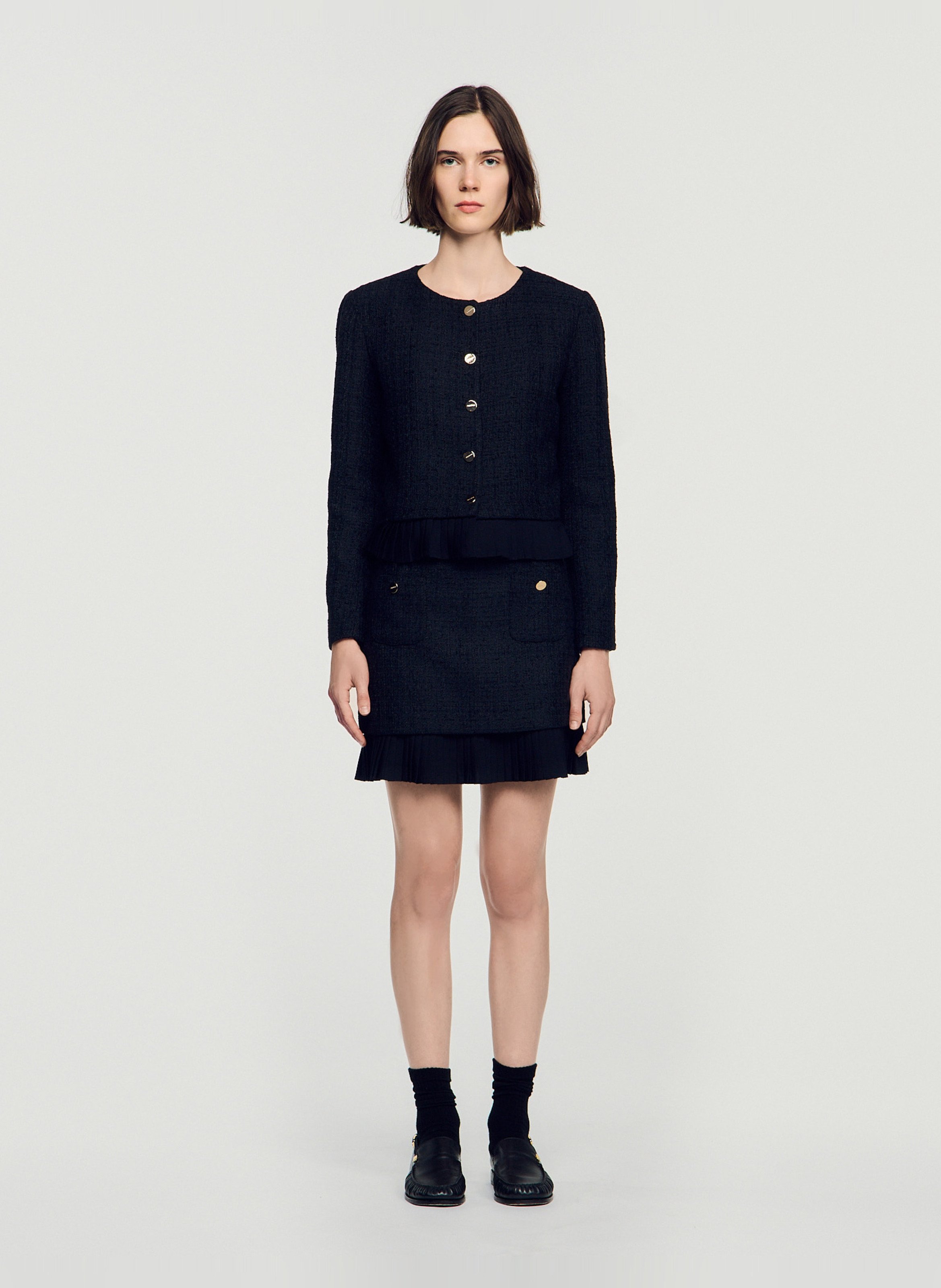 Veste droite en tweed SANDRO Noir