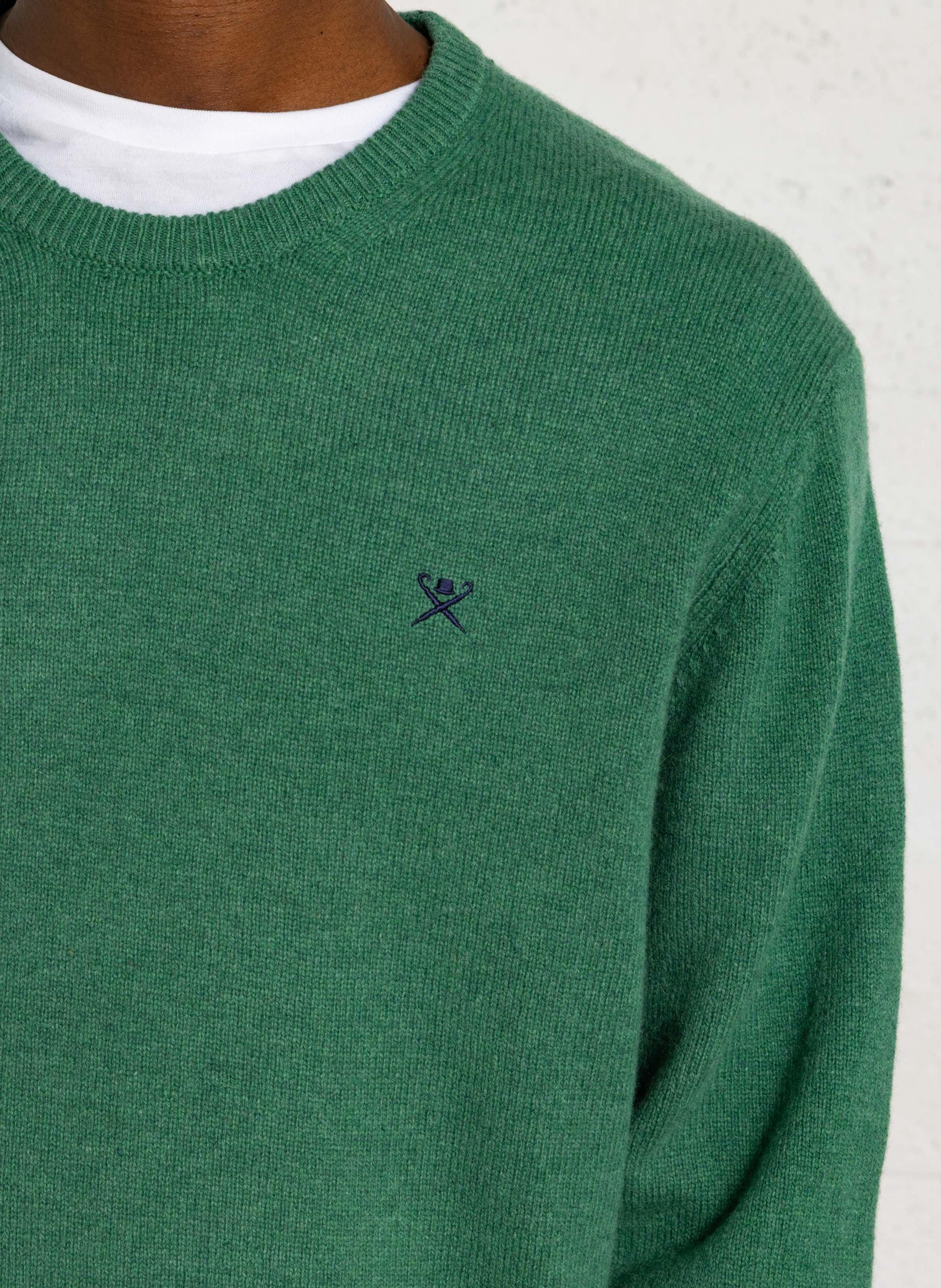 Pull droit col rond brodé en laine HACKETT Vert