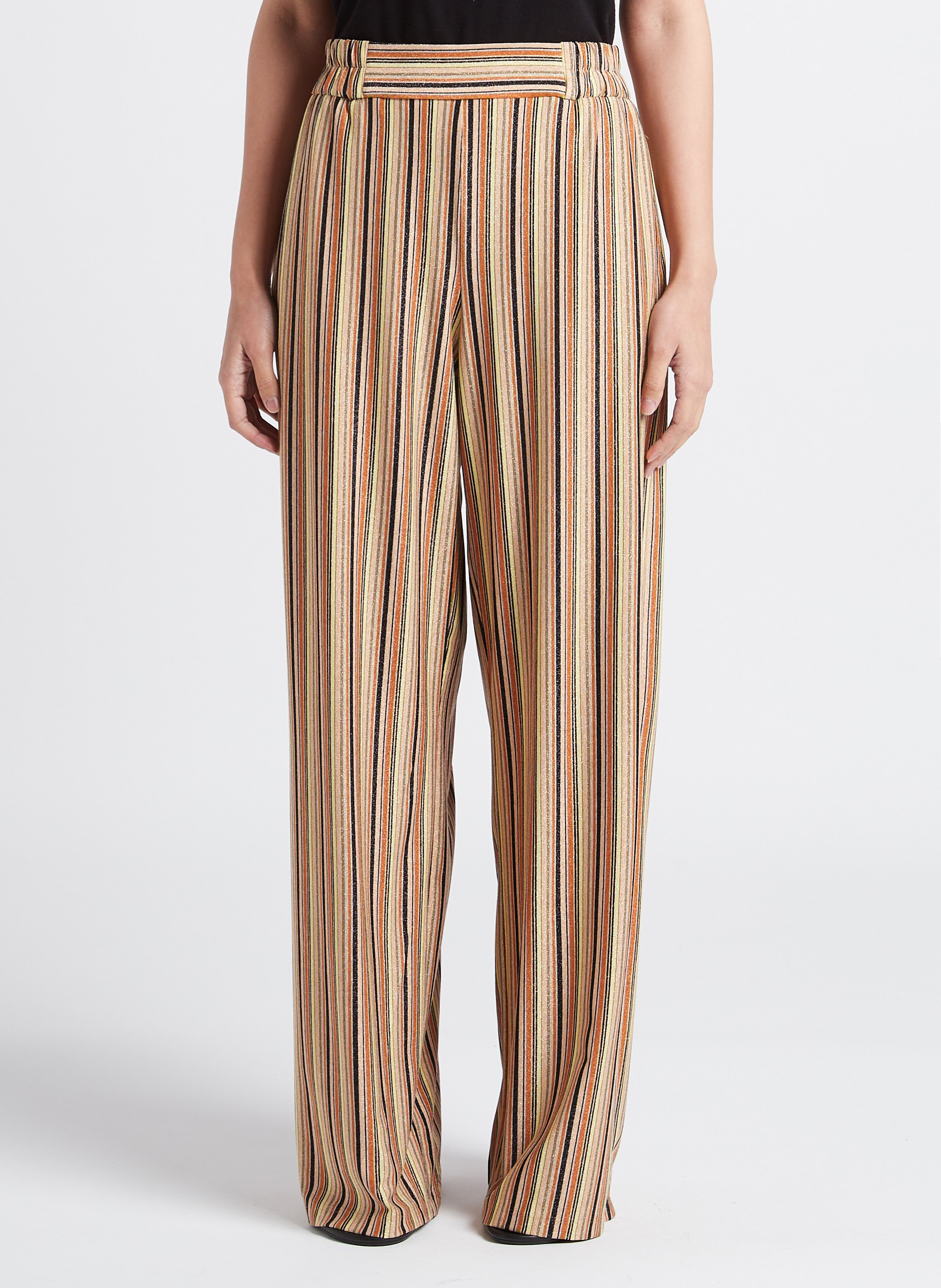 Pantalon large taille haute rayé à fils métallisés MOMONI Multicolore