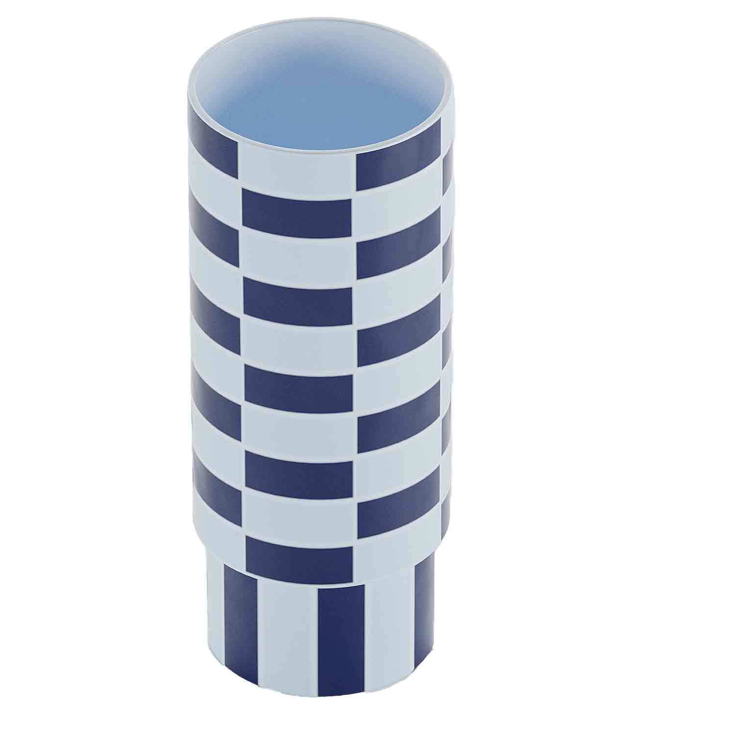 Ceramic tube vase with checkerboard pattern POTIRON PARIS Blue
