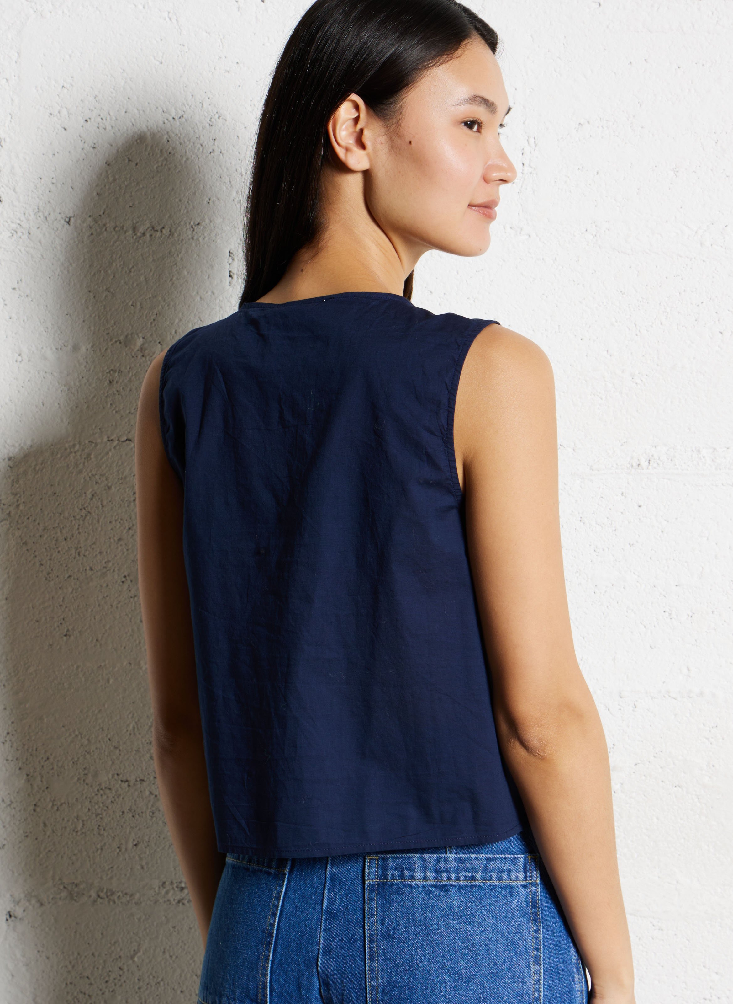 Embroidered cotton crop top LA PETITE ETOILE Blue