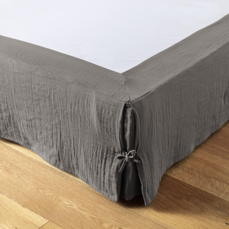 "Gaïa" cotton gauze bed skirt for all sizes  Granit 180 x 200 cm