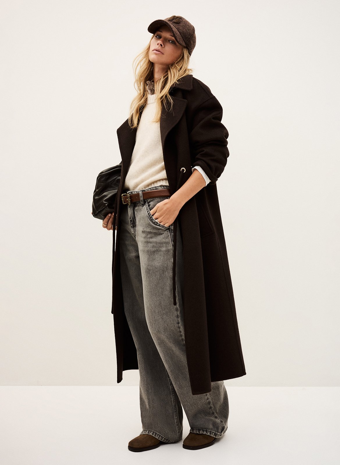 Lange jas van gemengde wol BA&SH Bruin