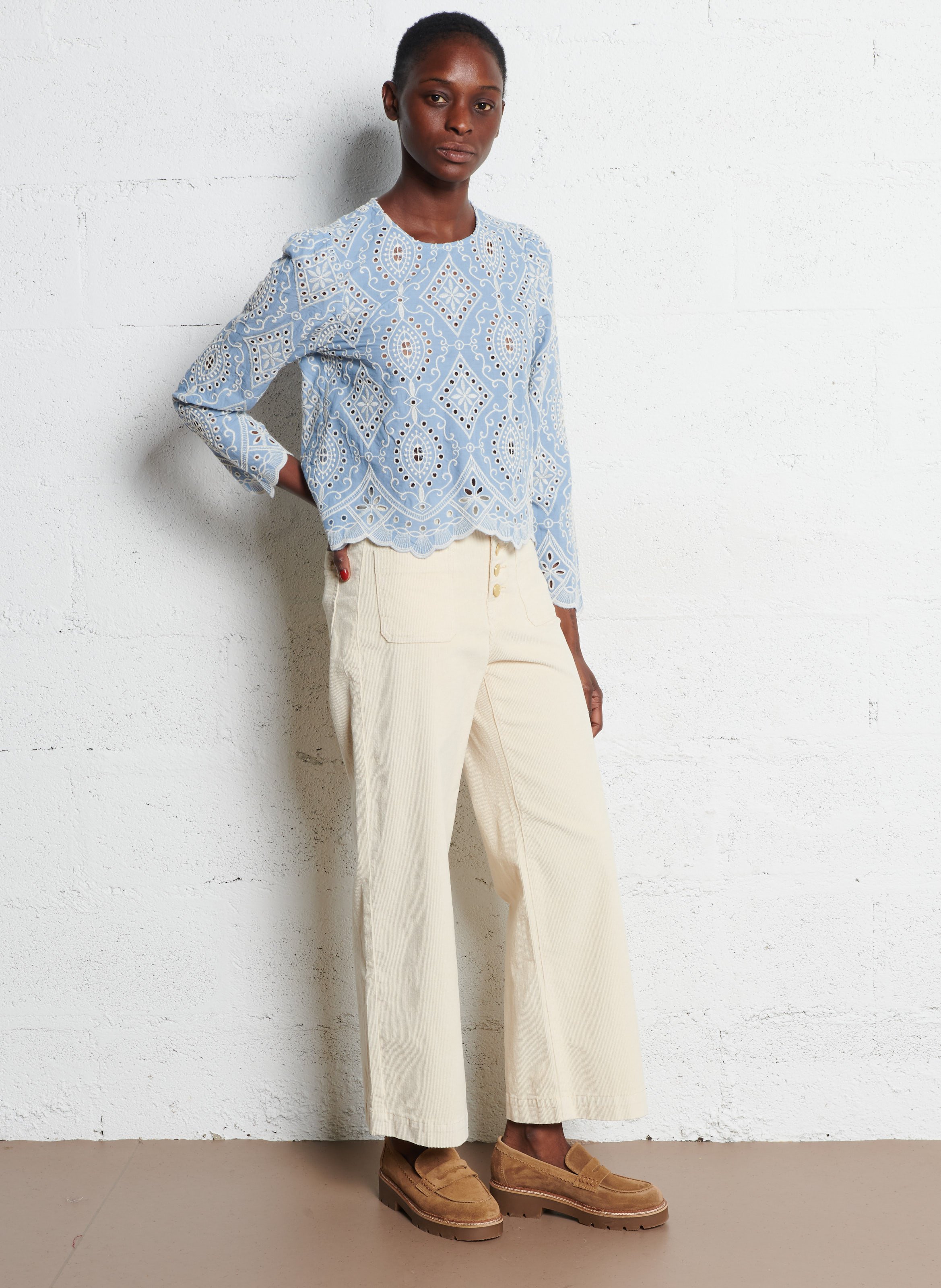 Blouse col rond en coton LA PETITE ETOILE Bleu