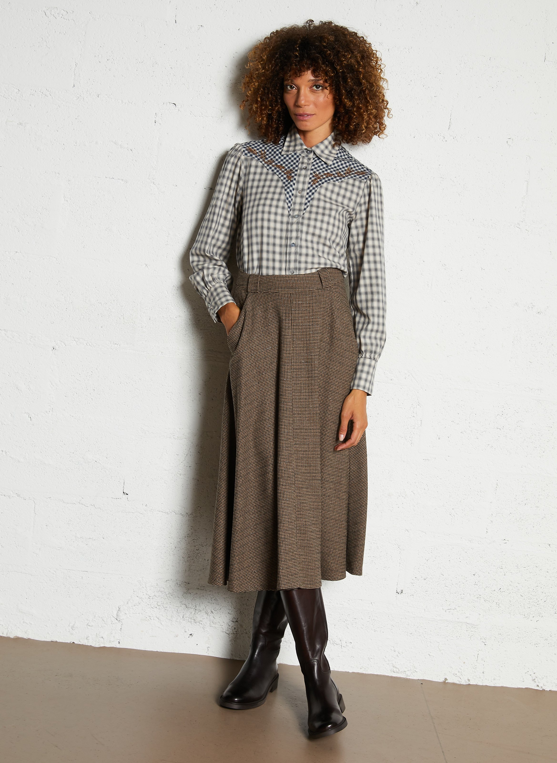 Chemise droite à carreaux en coton DIEGA Bleu