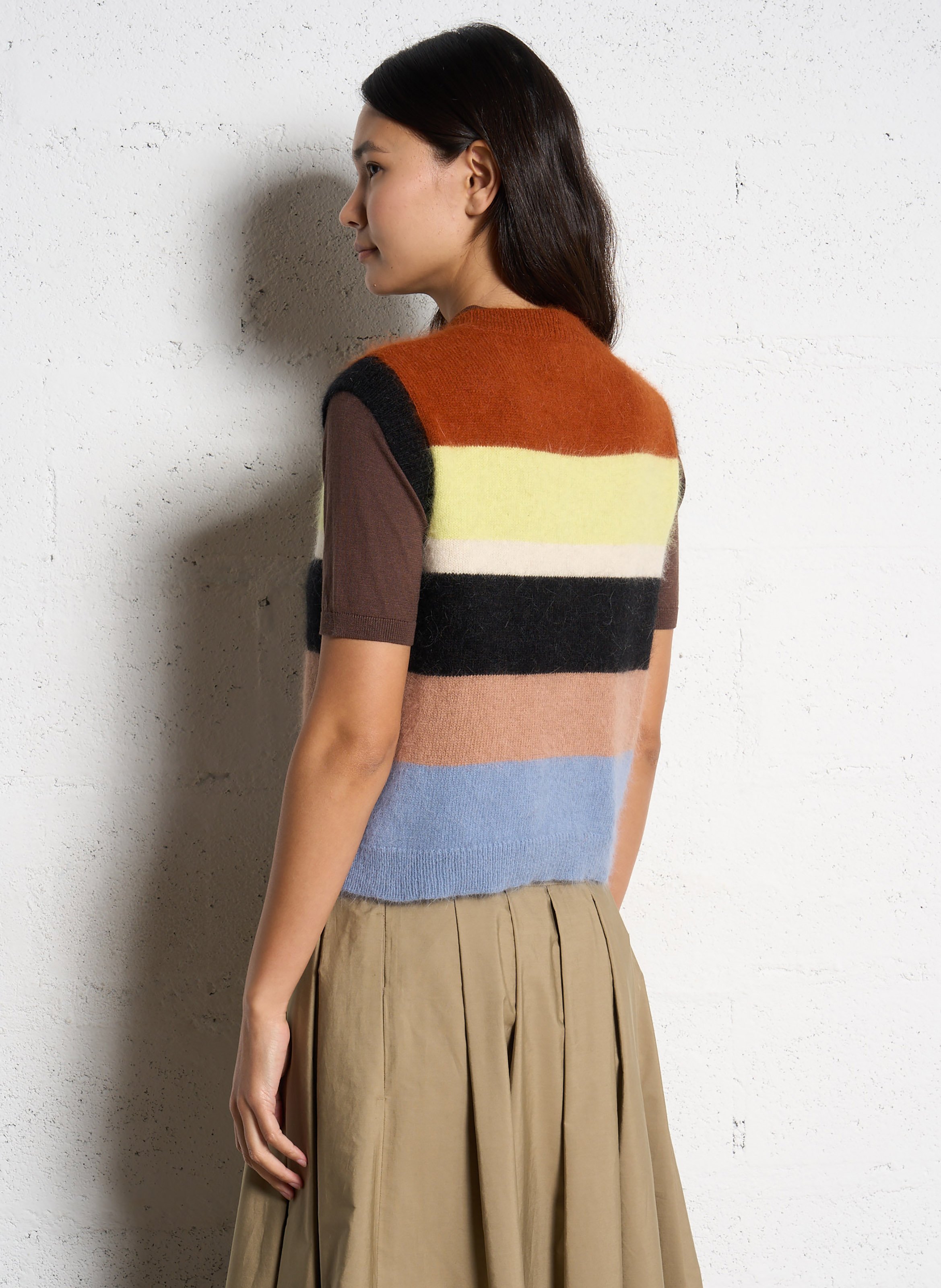 Round-neck mixed-knit cardigan SOPHIE+LUCIE Brown