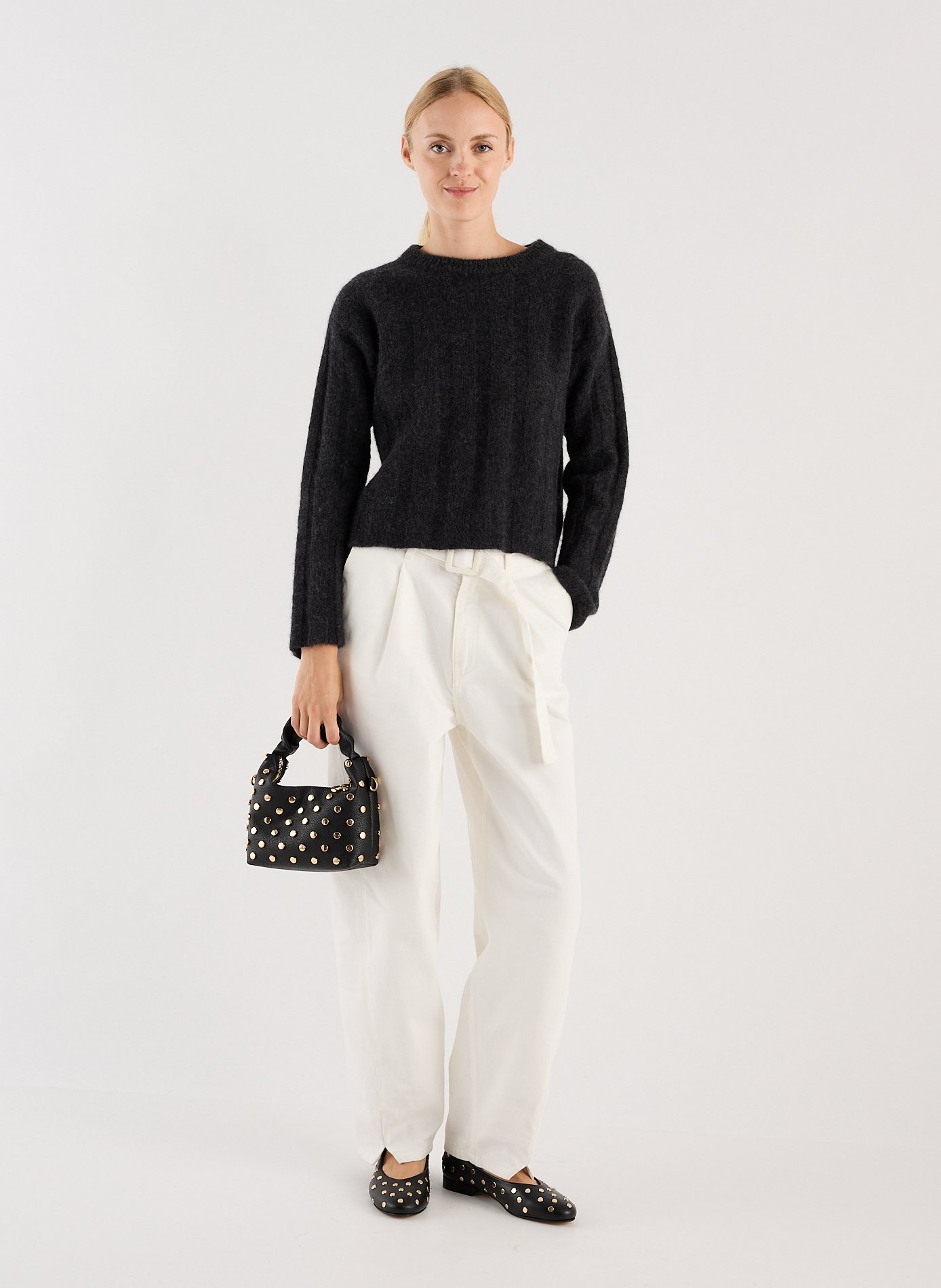 Langärmliger Kurzpullover aus Wollmix-Strick SAISON 1865 Grau