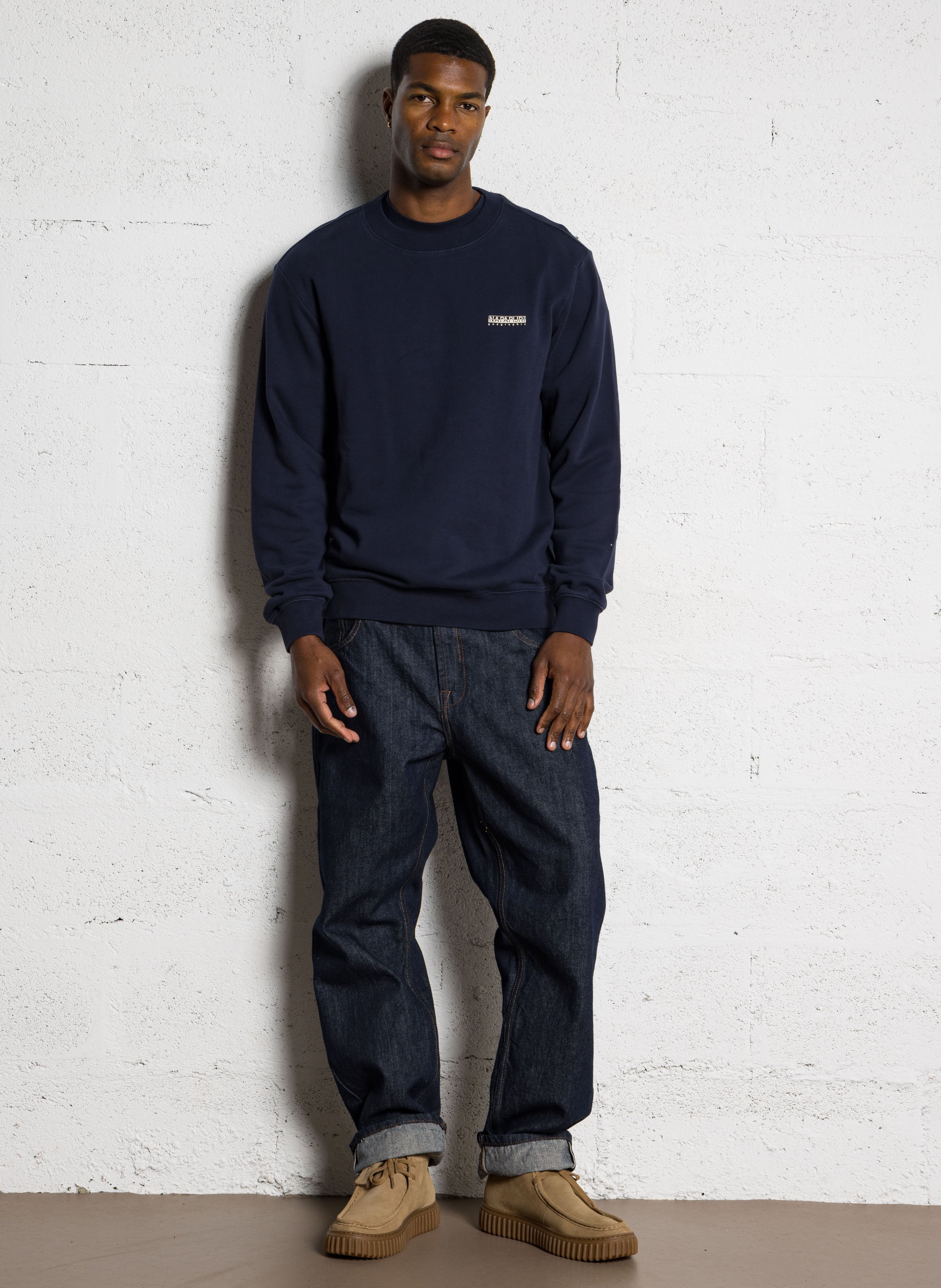 Sweat droit col rond en coton NAPAPIJRI Bleu