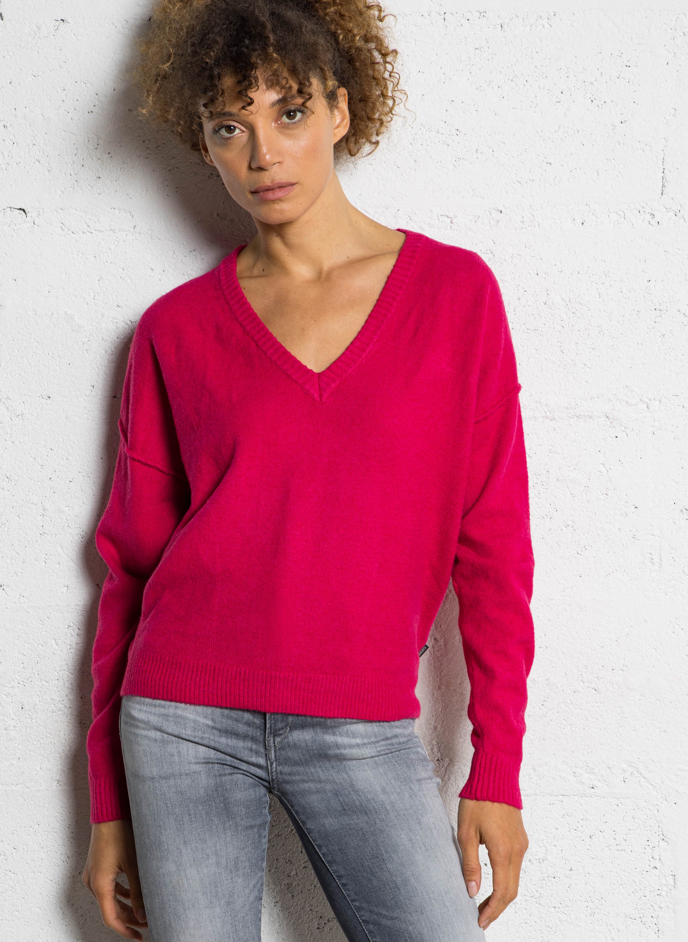 Pull oversize col V LE TEMPS DES CERISES Violet