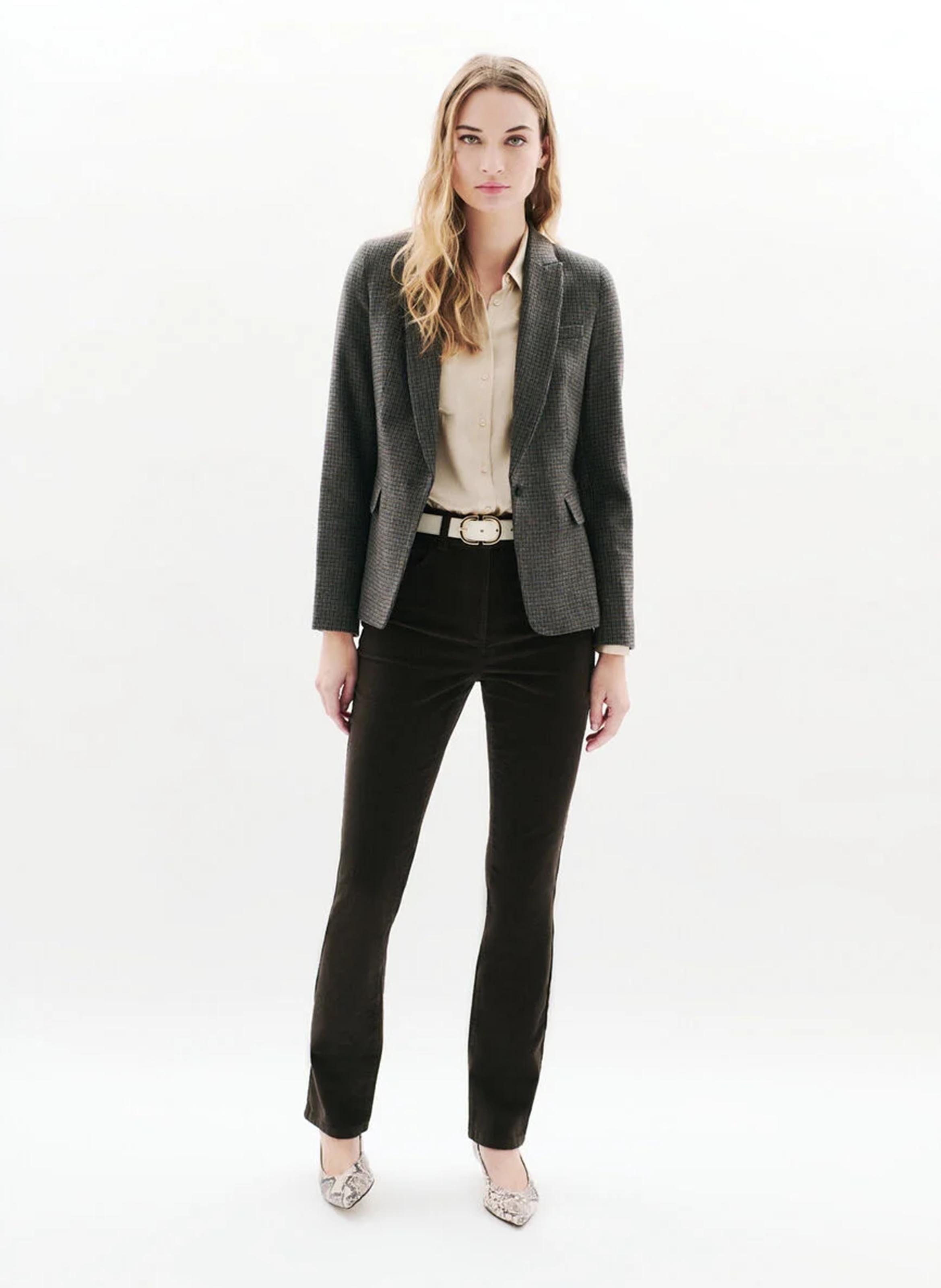 Printed straight-cut tailored wool blend jacket CAROLL Grey