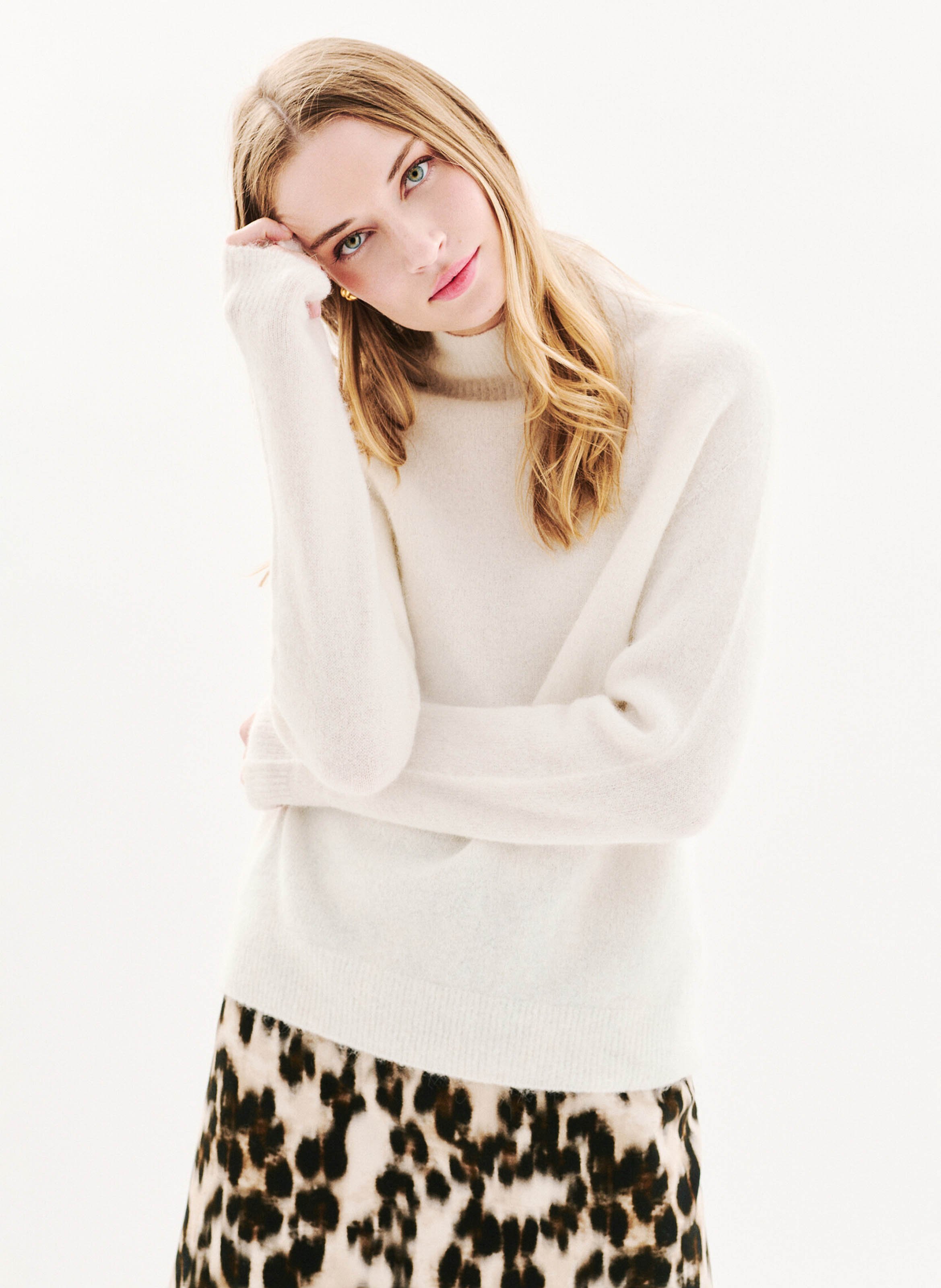 Straight high-neck knitted sweater CAROLL Beige