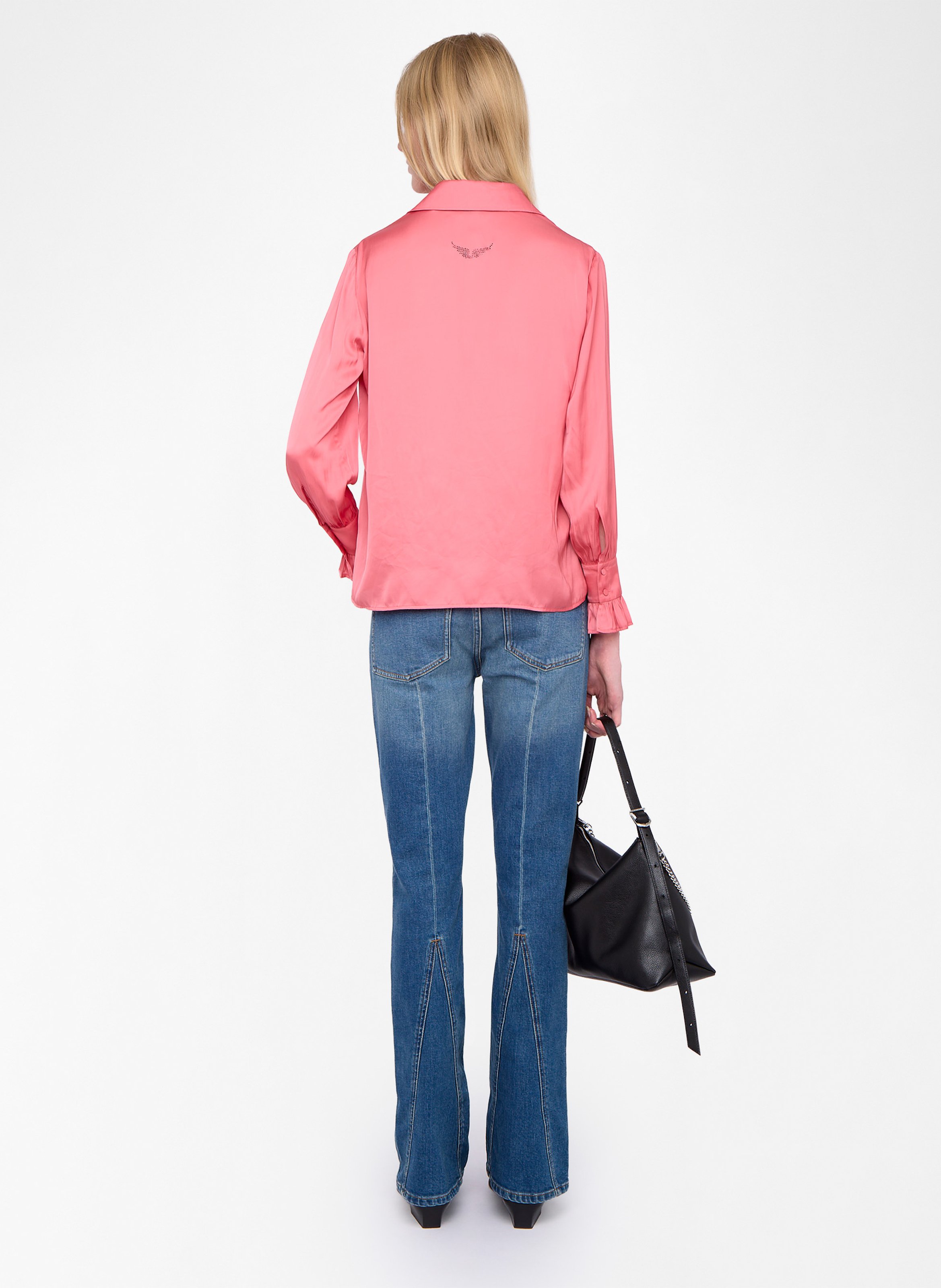 Chemise droite satinée Rose