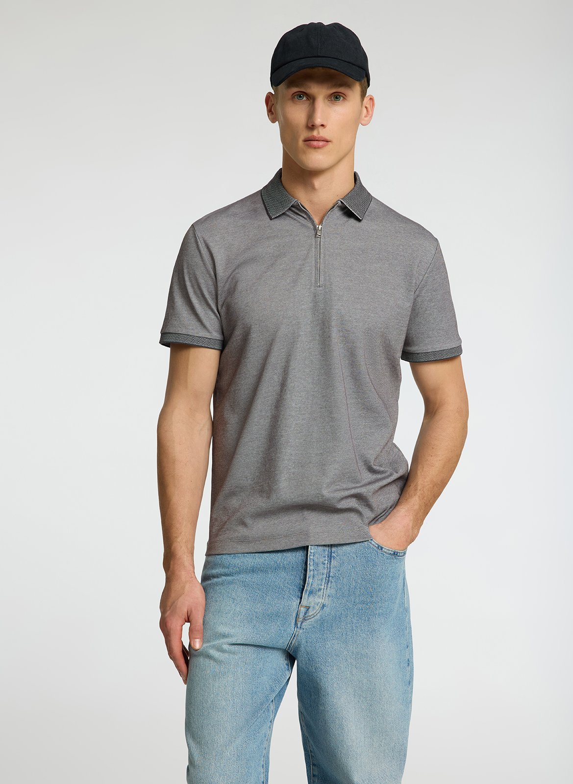 Straight organic cotton polo shirt SELECTED Grey