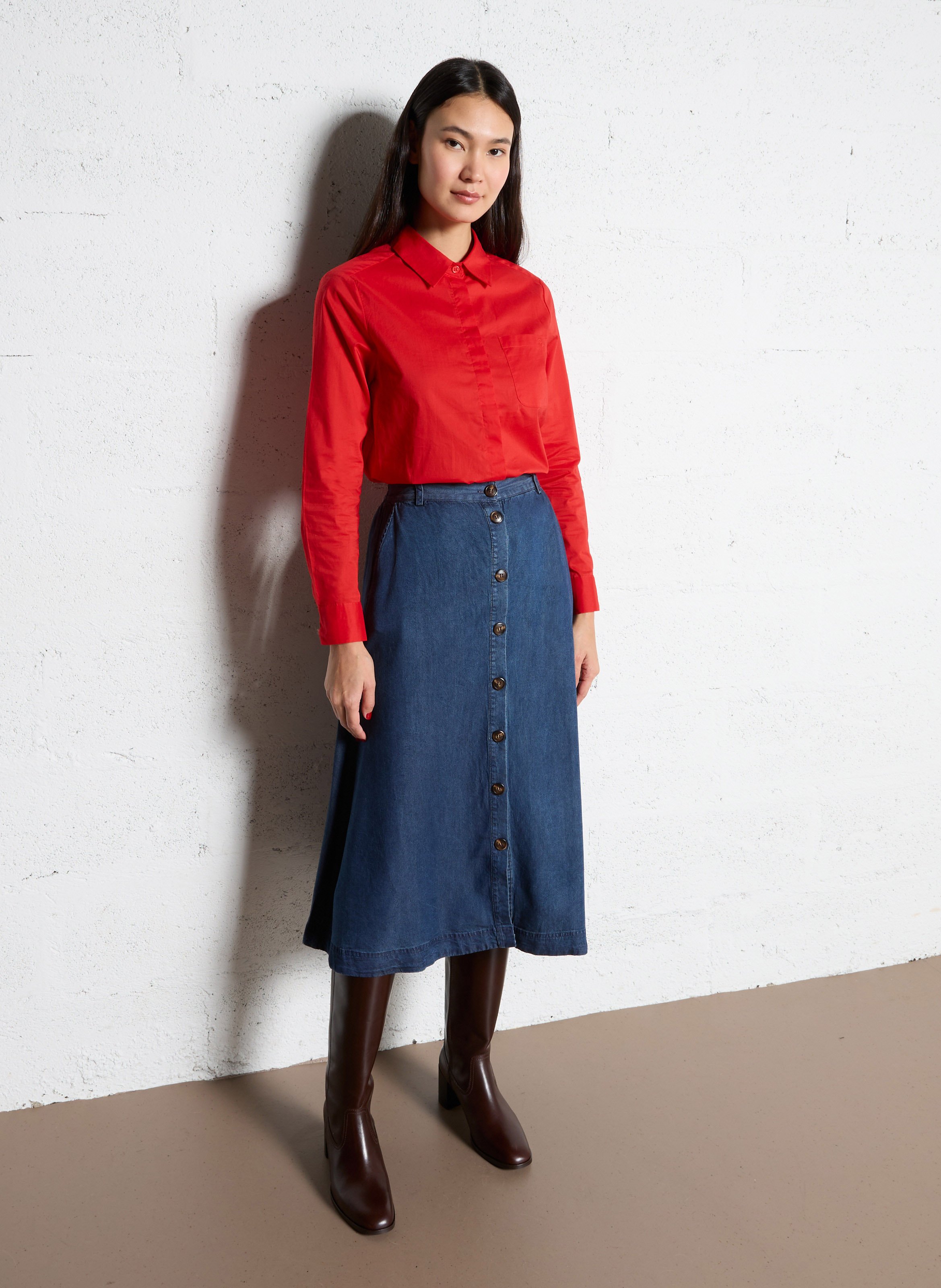 Chemise col classique droite en coton LA PETITE ETOILE Rouge