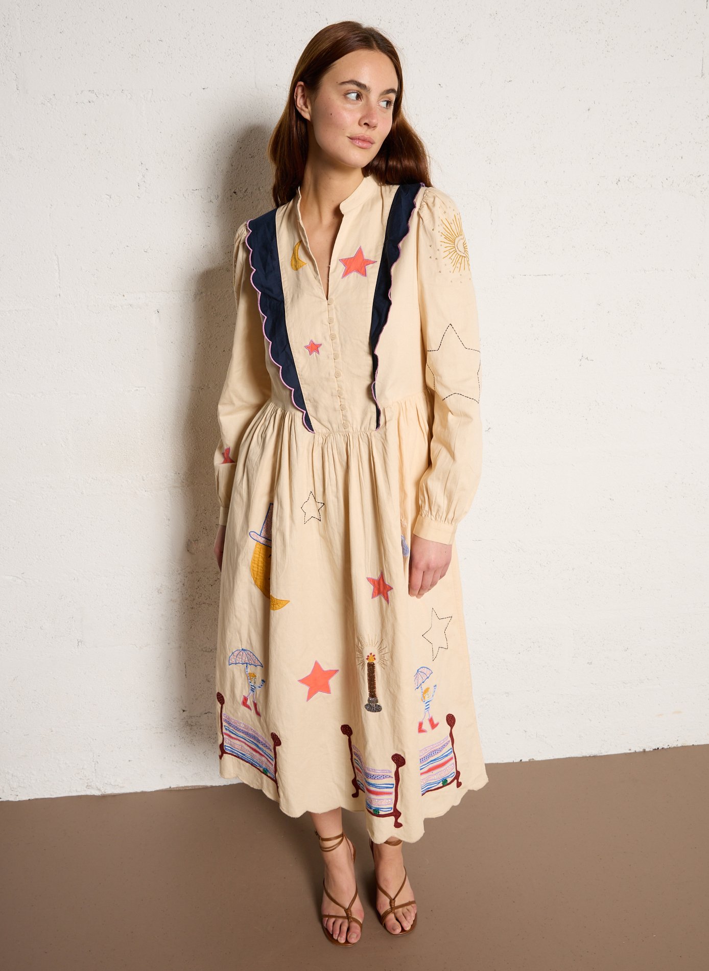 Robe longue col tunisien en coton bio STELLA NOVA