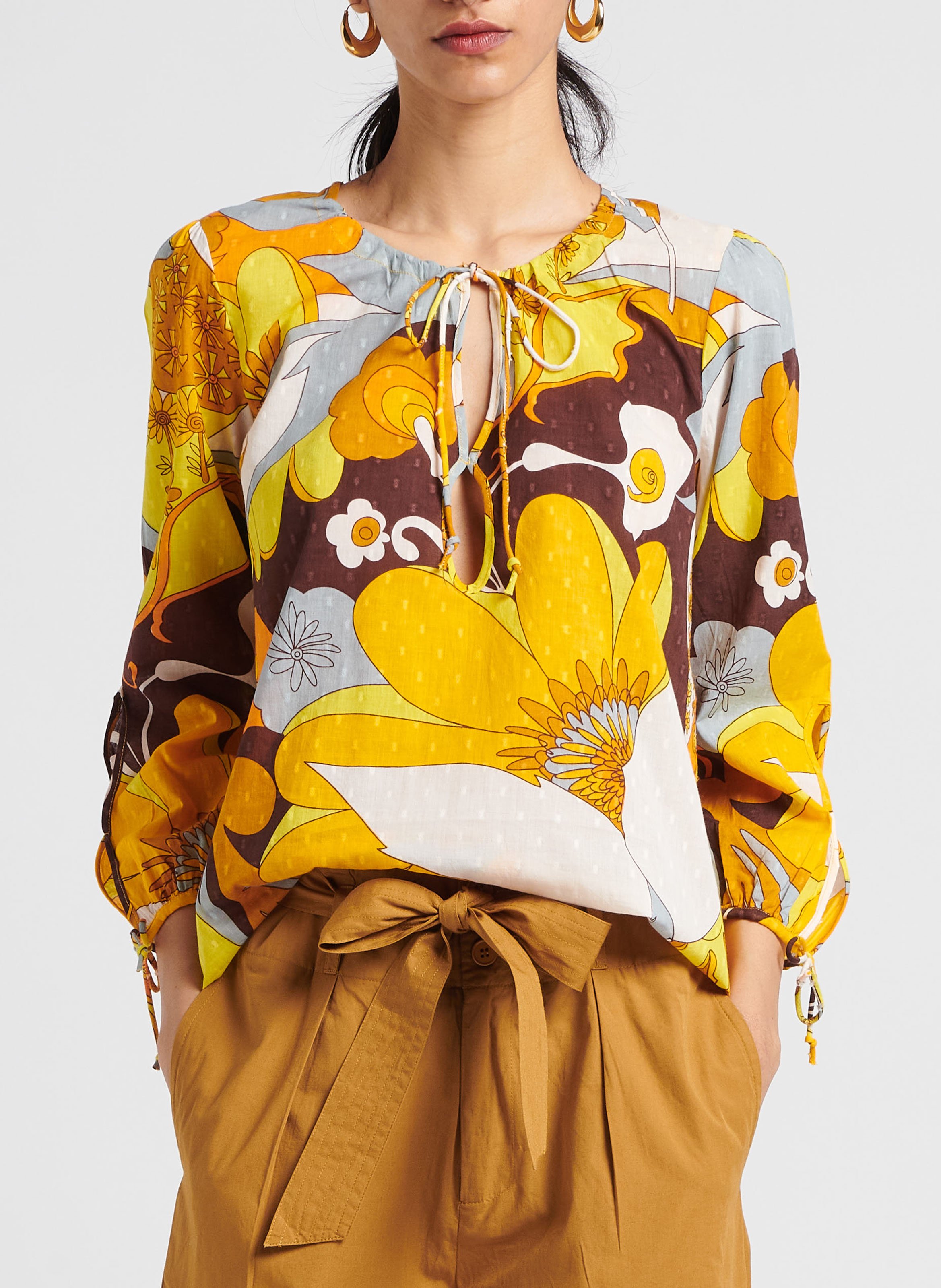 Soepelvallende, katoenen blouse met print ANTIK BATIK Geel