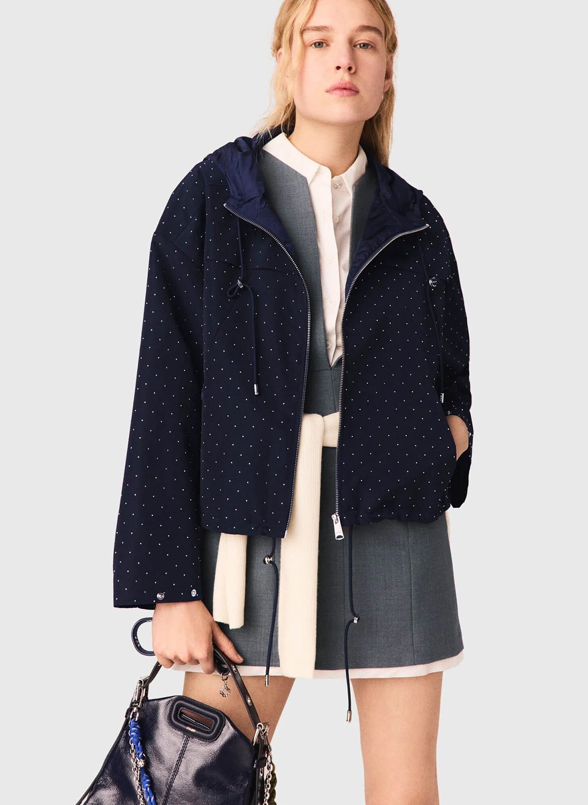 Windjack met opstaande kraag en strass recht model MAJE Blauw