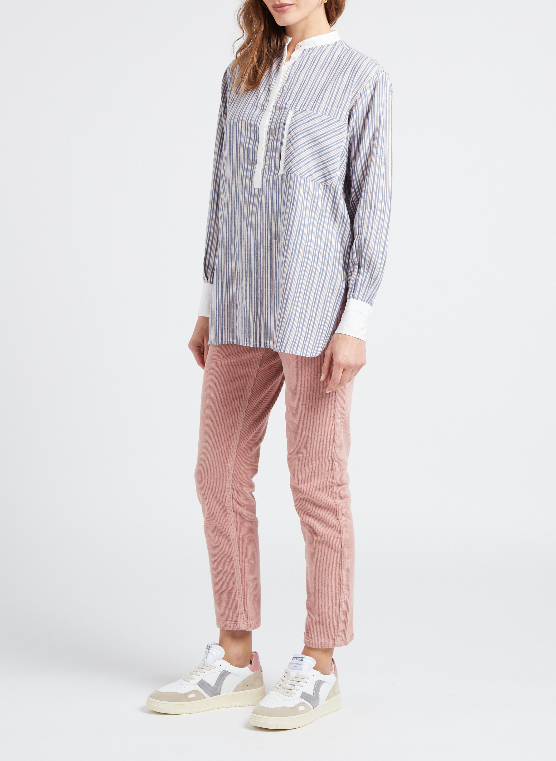 Weite Baumwollbluse mit Mao-Kragen LAURENCE BRAS Blau