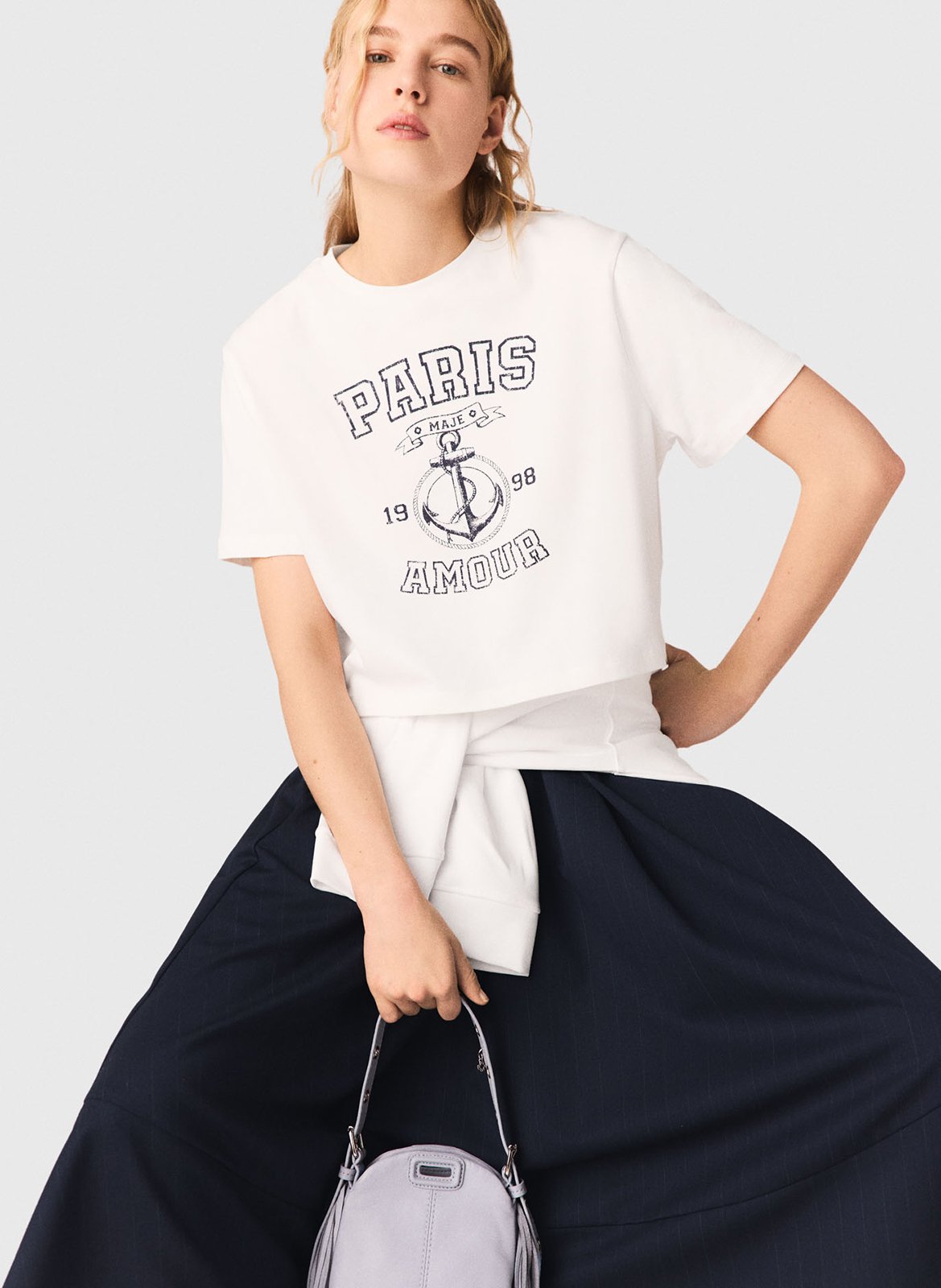 Tee-shirt col rond imprimé MAJE Blanc