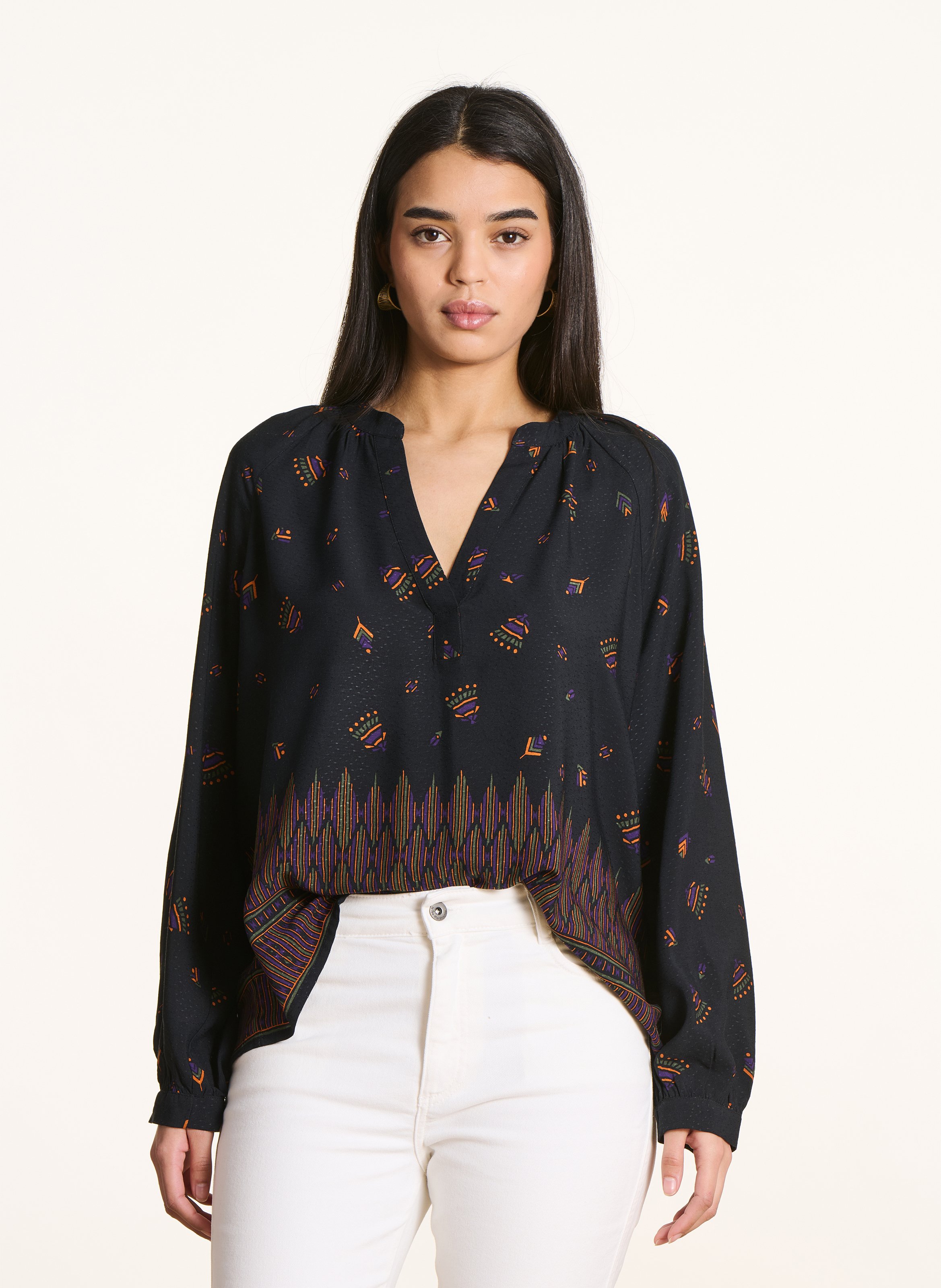 Blouse ample col tunisien  LA FEE MARABOUTEE Noir