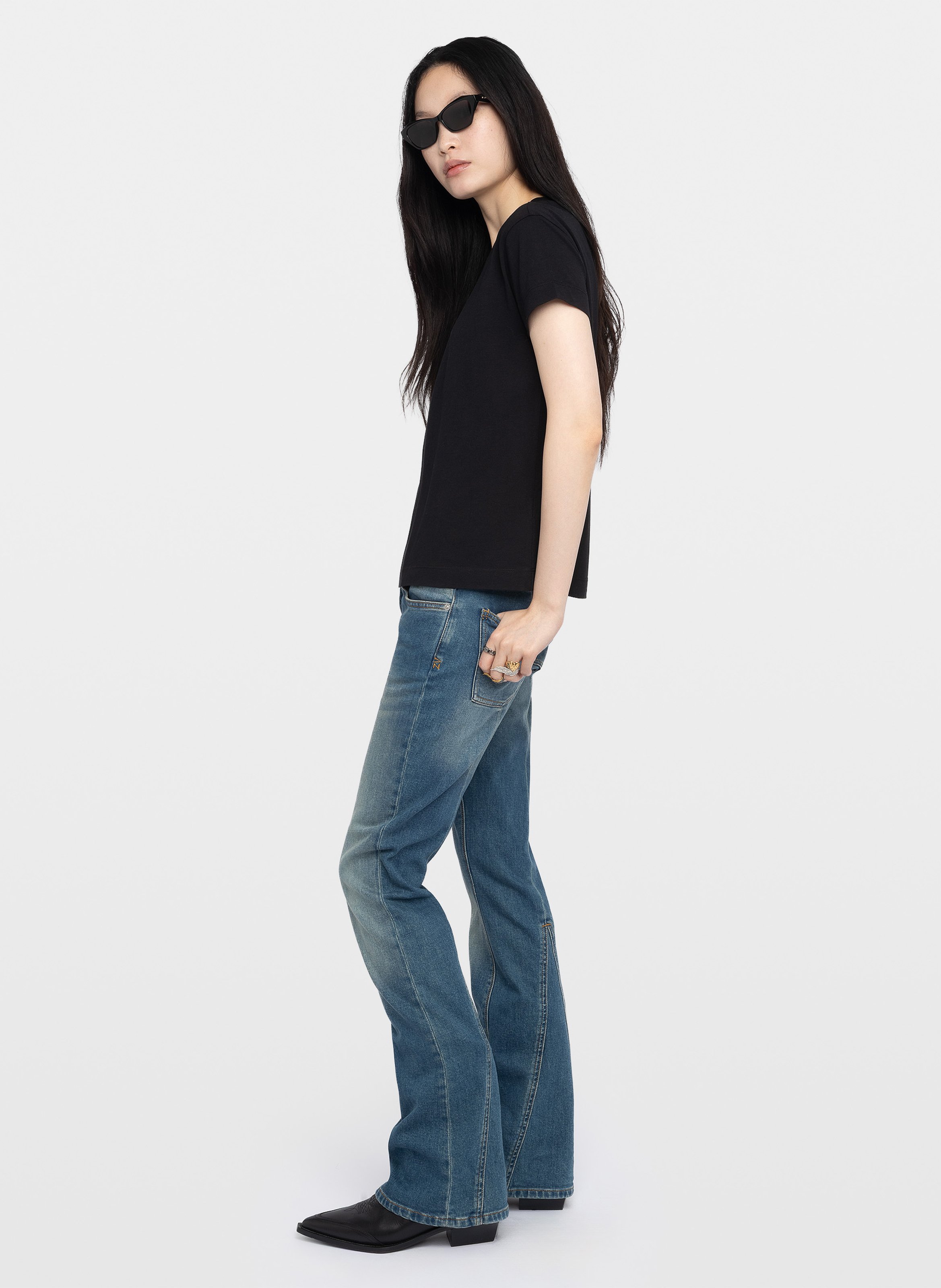 Tee-shirt droit col rond en coton ZADIG&VOLTAIRE Noir