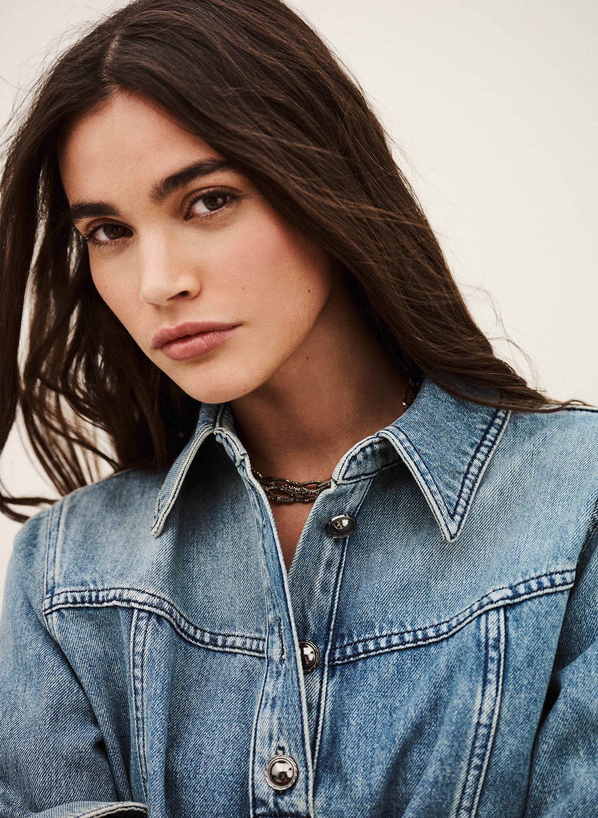 Top droit col classique en coton Bleu