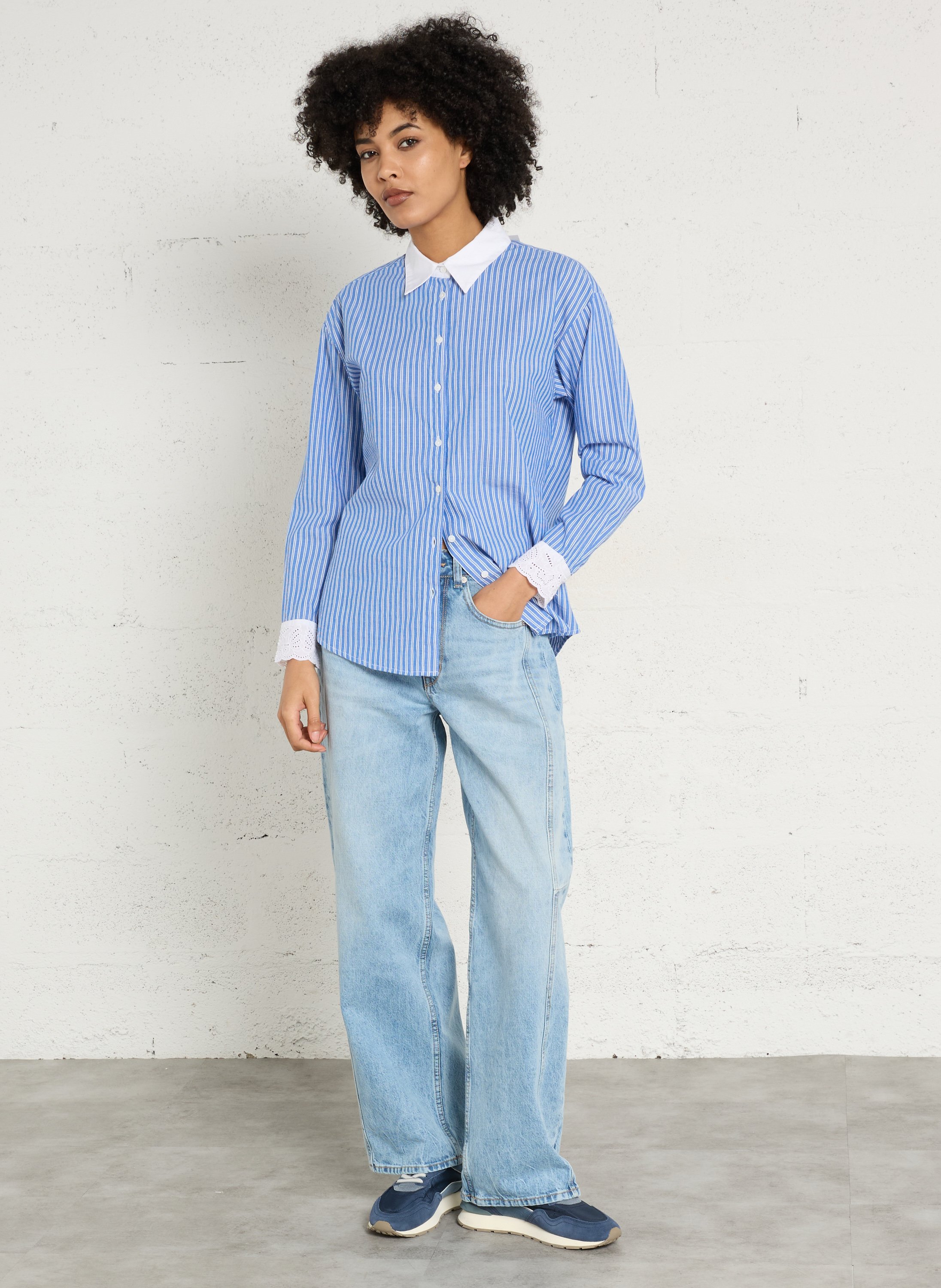 Chemise droite col classique en coton rayé MAISON 123 Bleu