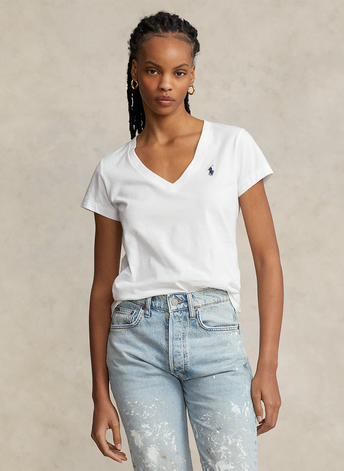 Straight cotton V-neck T-shirt POLO RALPH LAUREN White