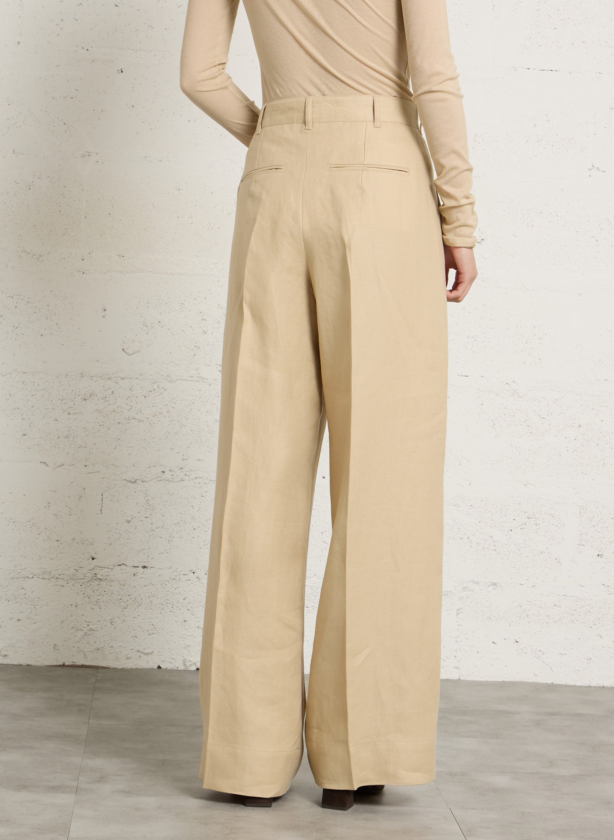 Pantalon large en lin SOEUR Beige