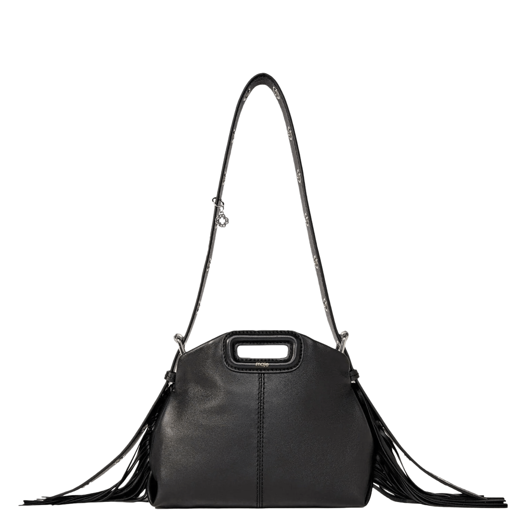 Sac bandoulière à franges en cuir MAJE Noir