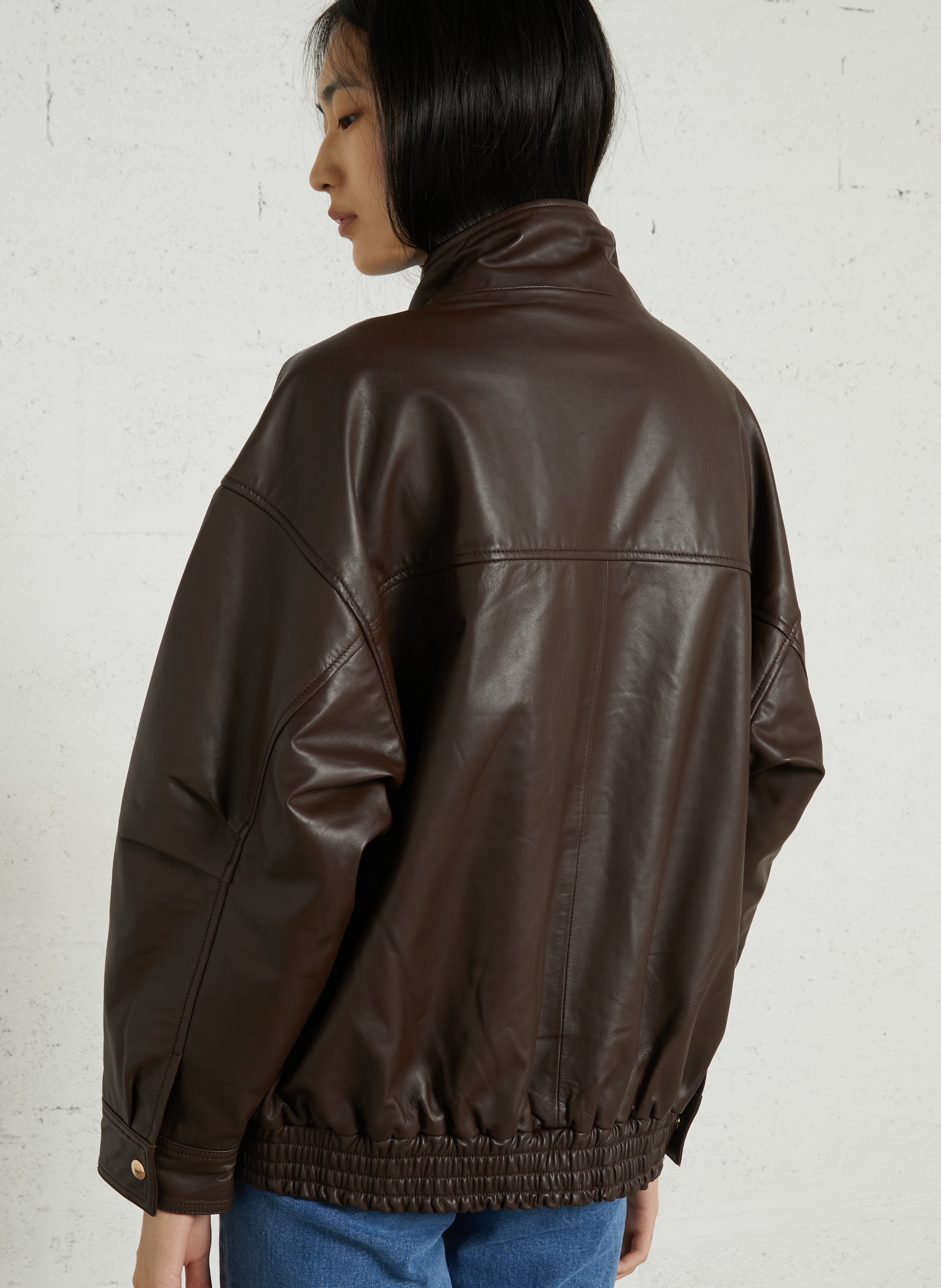 Blouson col monrant en cuir LA PETITE ETOILE Marron