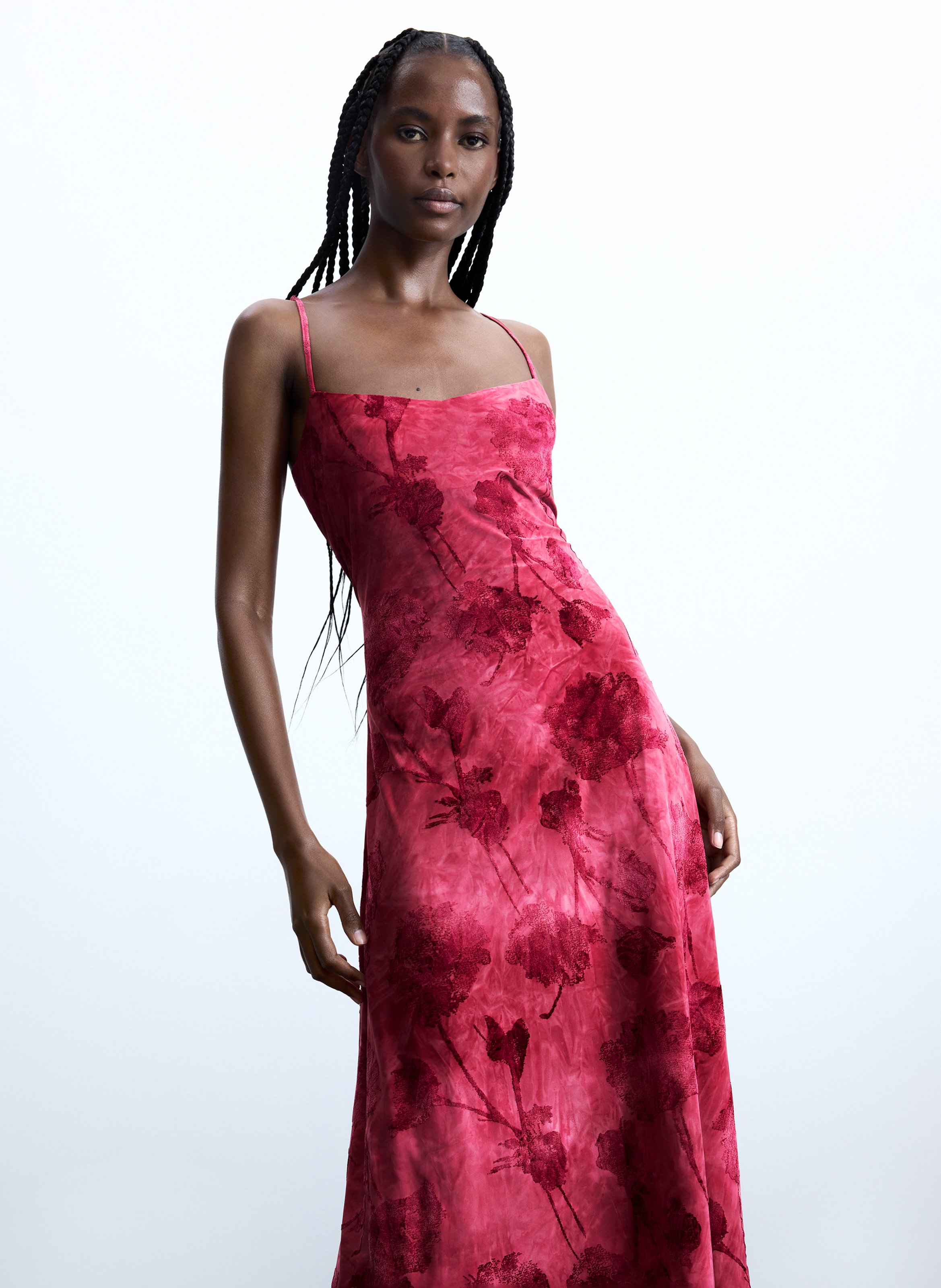 Lange jurk met bloemenprint bandjes DESIGUAL Rood