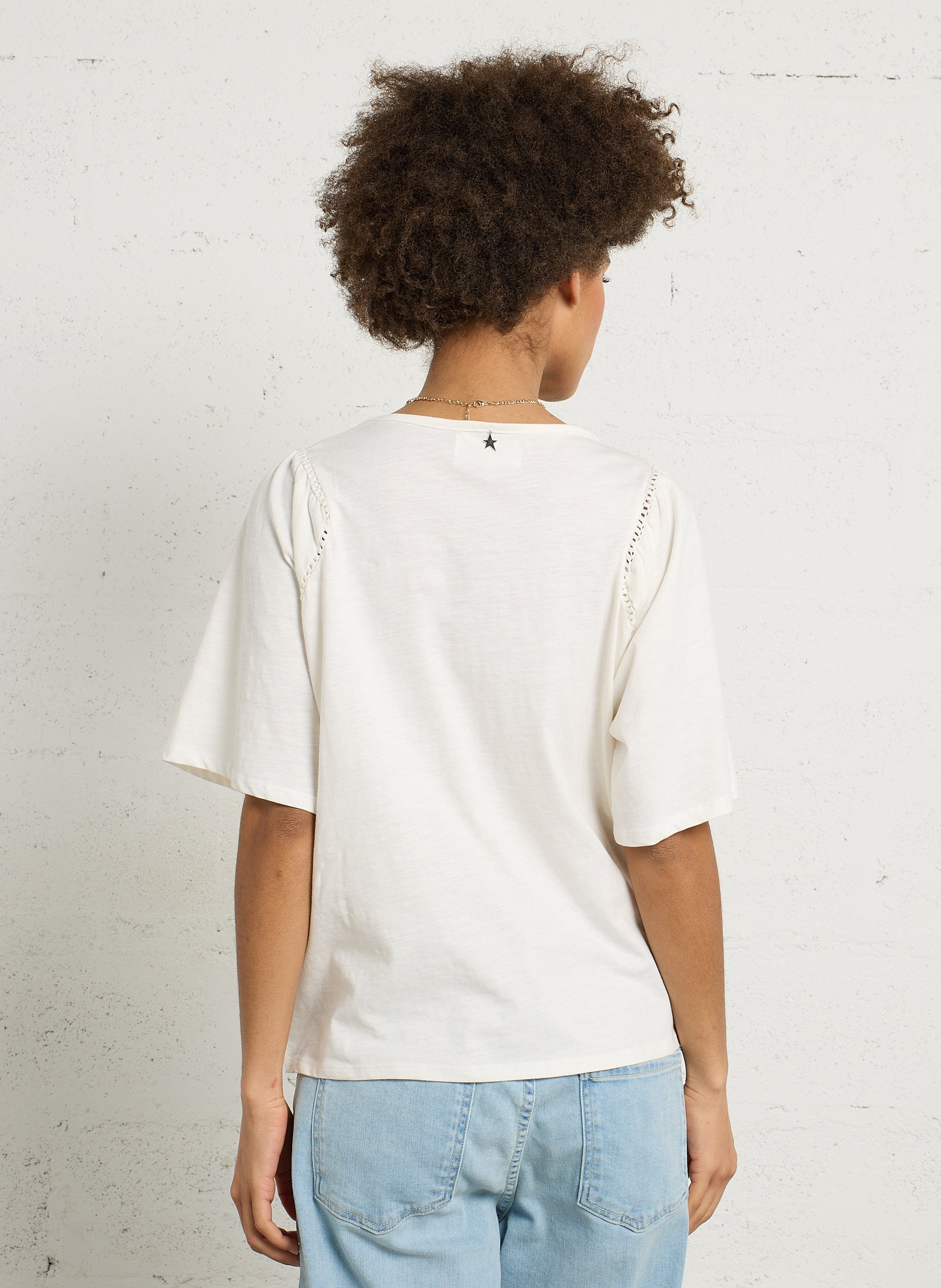 Baumwoll-T-Shirt mit Ballonärmeln SUD EXPRESS Beige