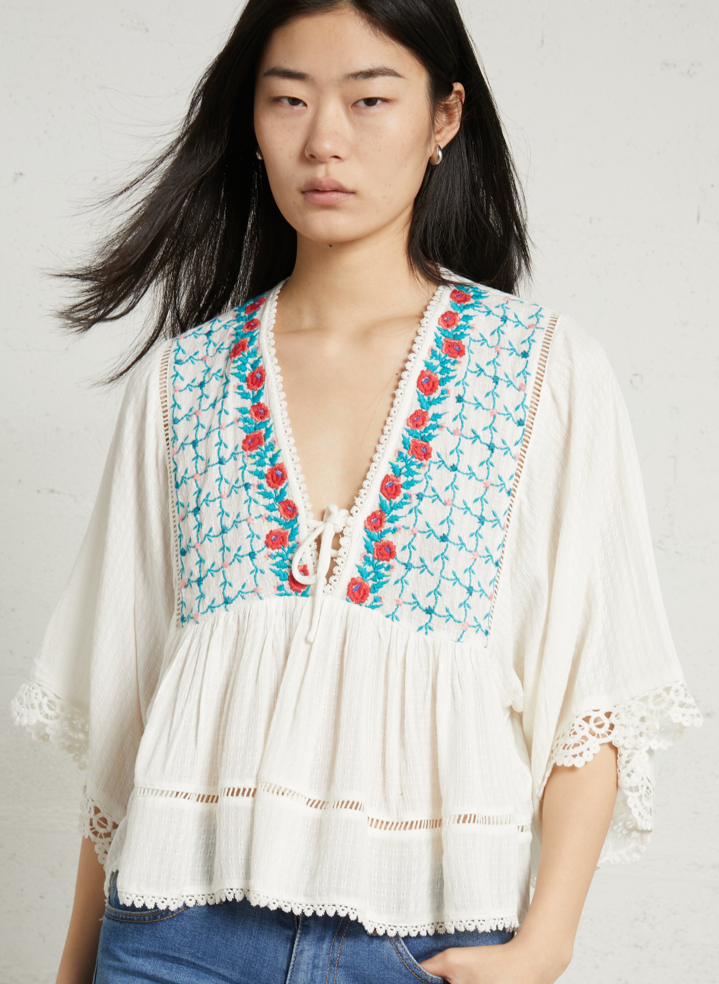 Blouse col V brodée LOUISE MISHA Blanc