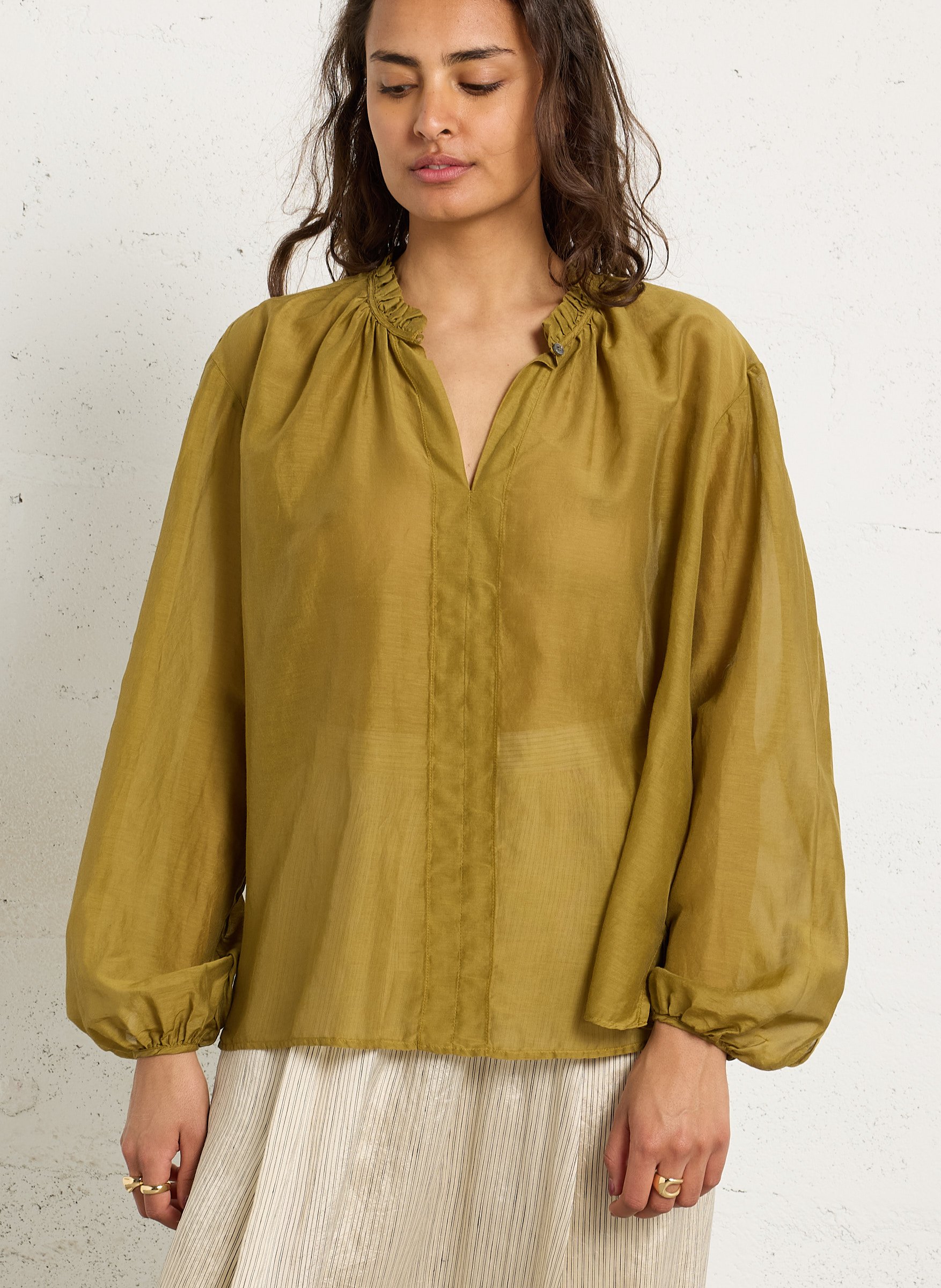 Short-sleeved plain tunic top POMANDERE Green