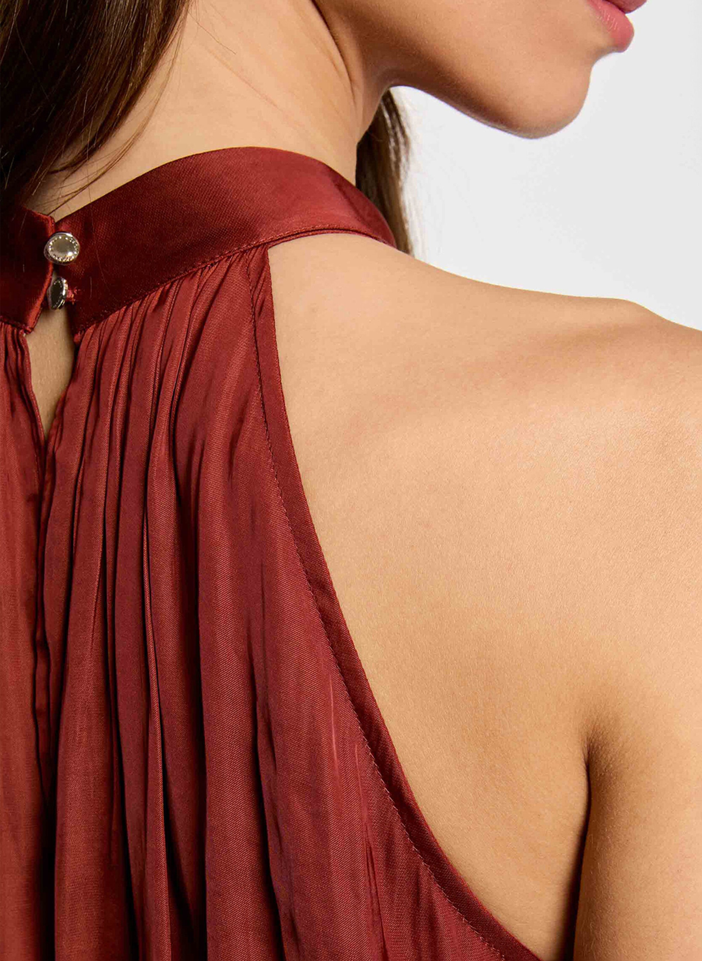 Robe longue évasée col ras du cou MORGAN Marron