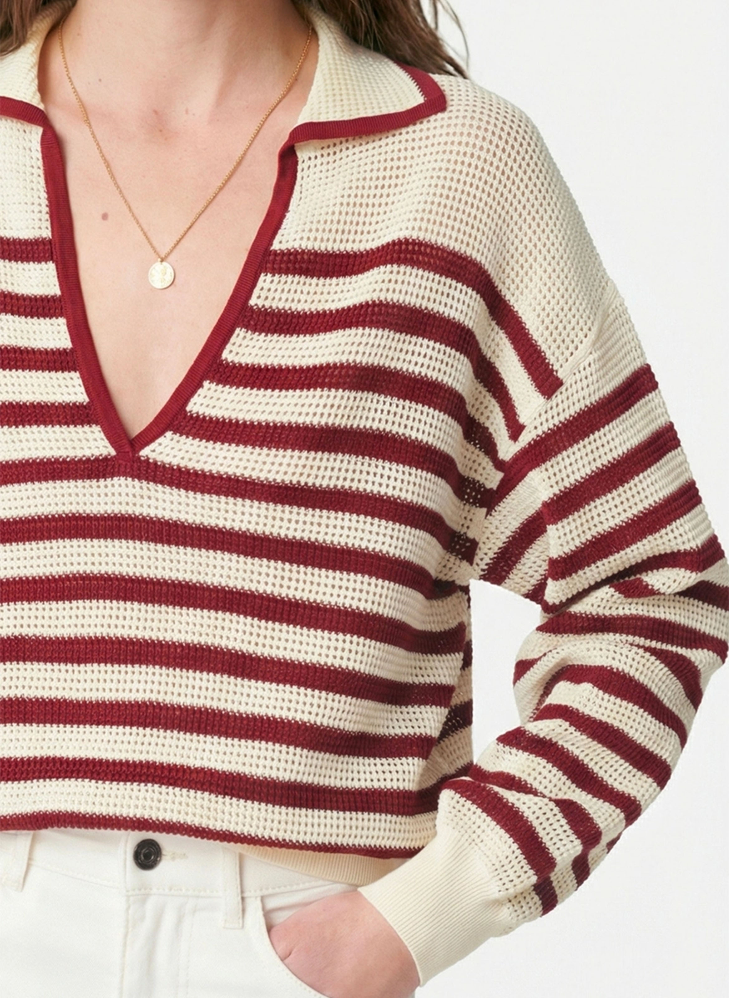 Rechte polo trui met strepen van katoen VANESSA BRUNO Rood