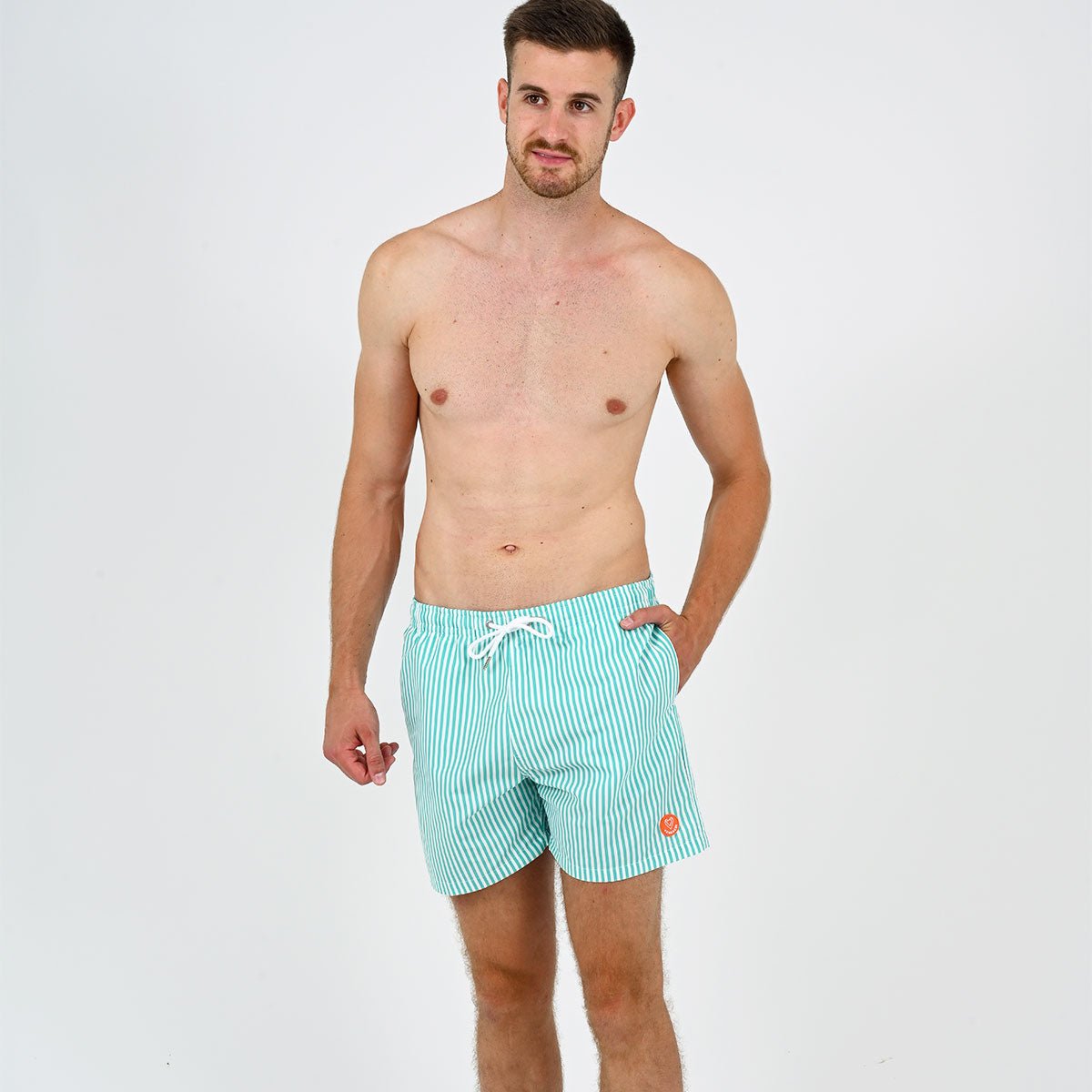Striped aqua immersed swim shorts VENDREDI SWIMWEAR Green