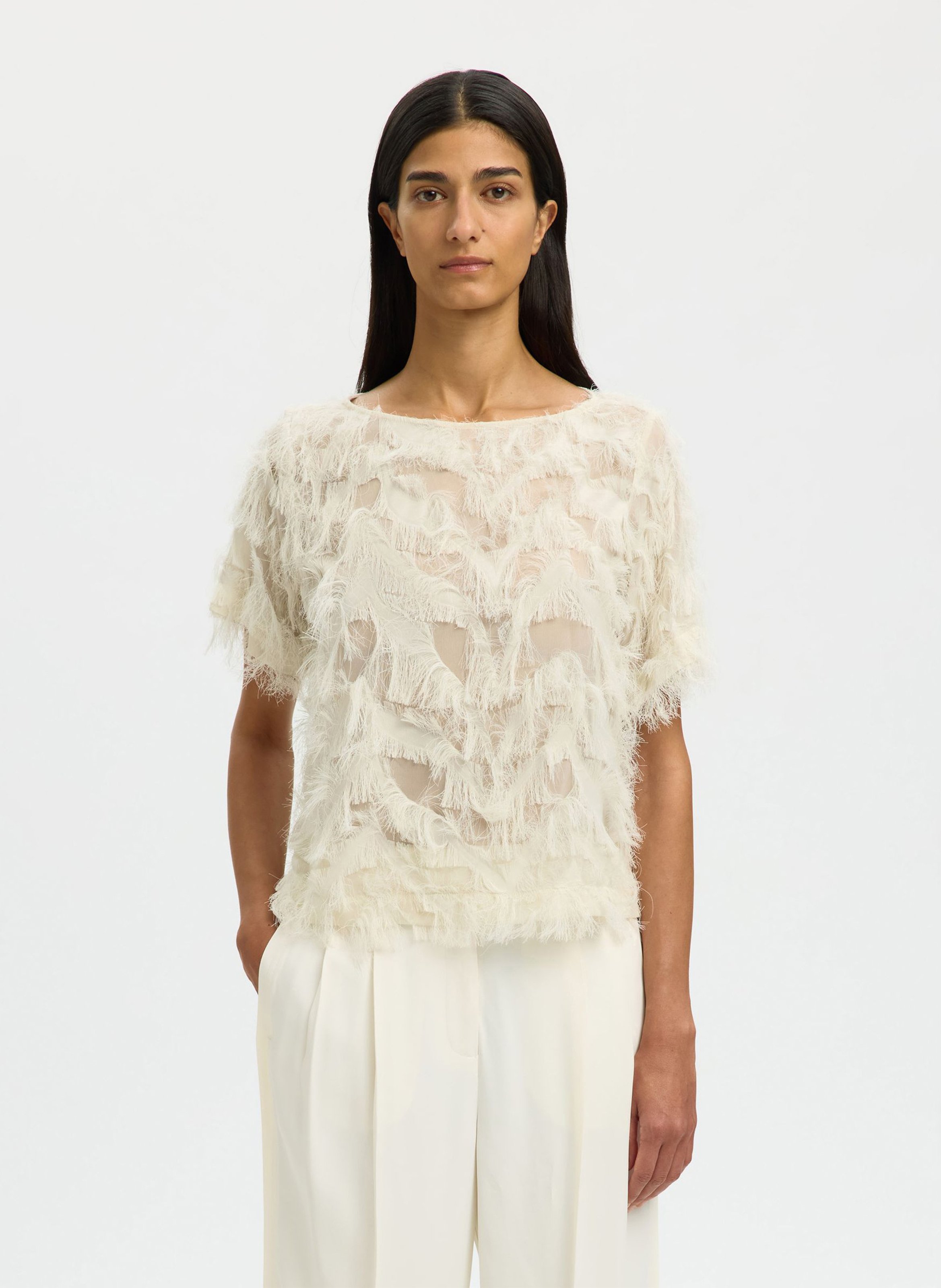 Round-neck stretch viscose top SELECTED