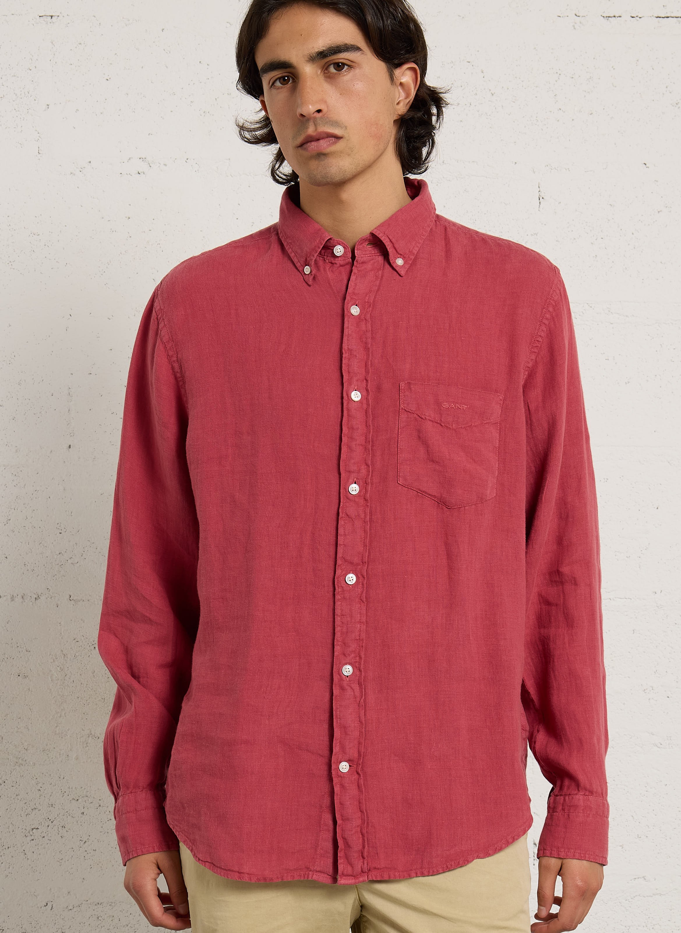 Chemise droite col classique en lin GANT Rouge