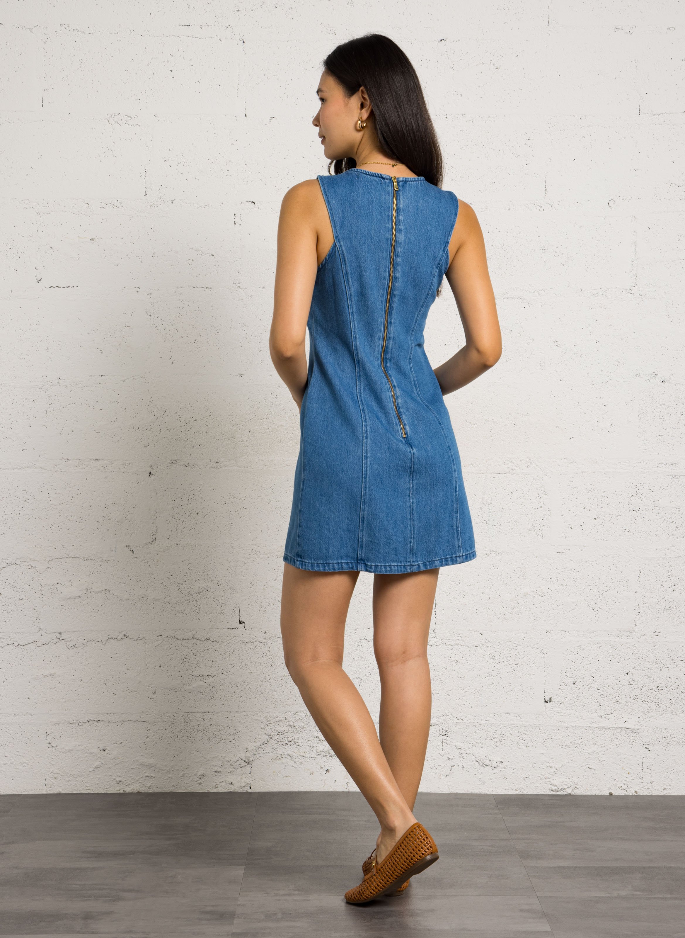 Short sleeveless denim dress DES PETITS HAUTS Beige